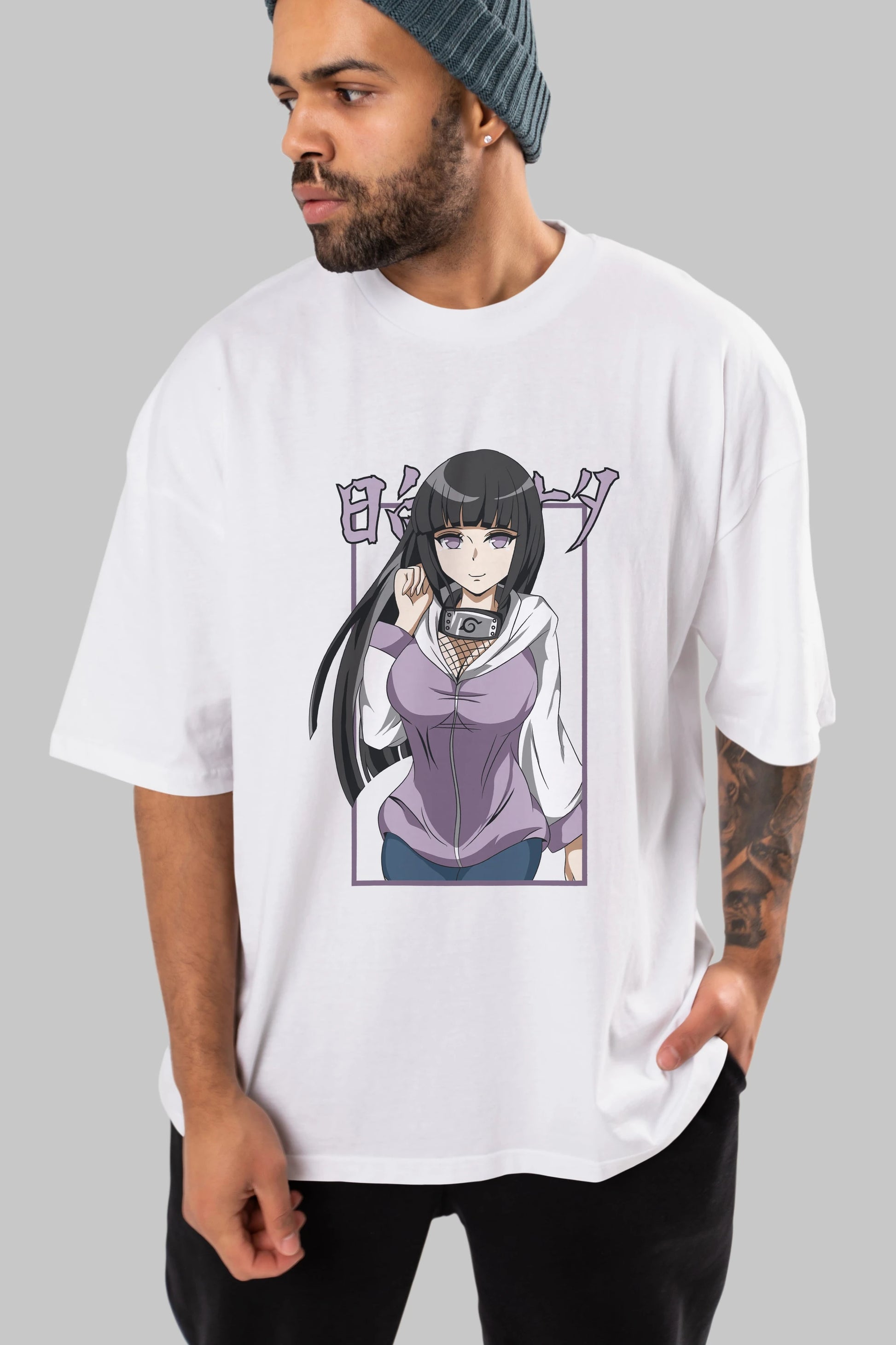 Hinata NARUTO Anime Ön Baskılı Oversize t-shirt %100 pamuk Erkek Kadın Unisex