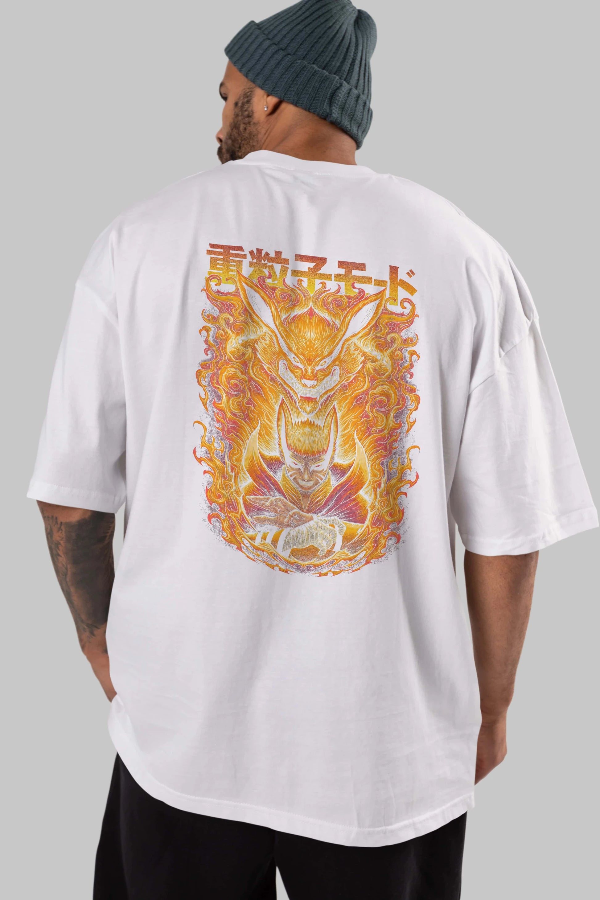 NARUTO KYUUBI 1 Anime Arka Baskılı Oversize t-shirt Erkek Kadın Unisex