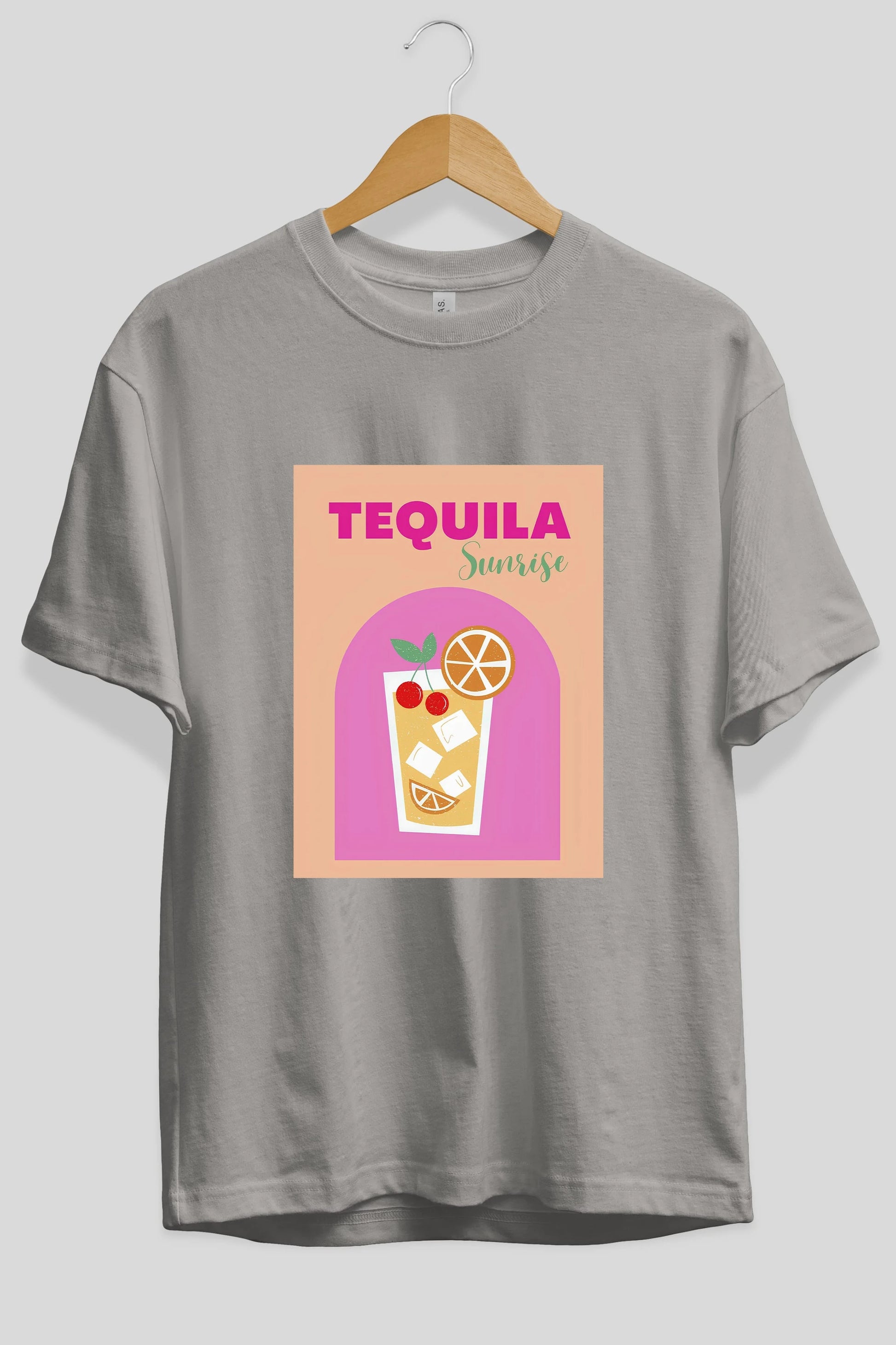 Tequila Sunrise 2 Ön Baskılı Oversize t-shirt Erkek Kadın Unisex %100 Pamuk Bisiklet Yaka tişort