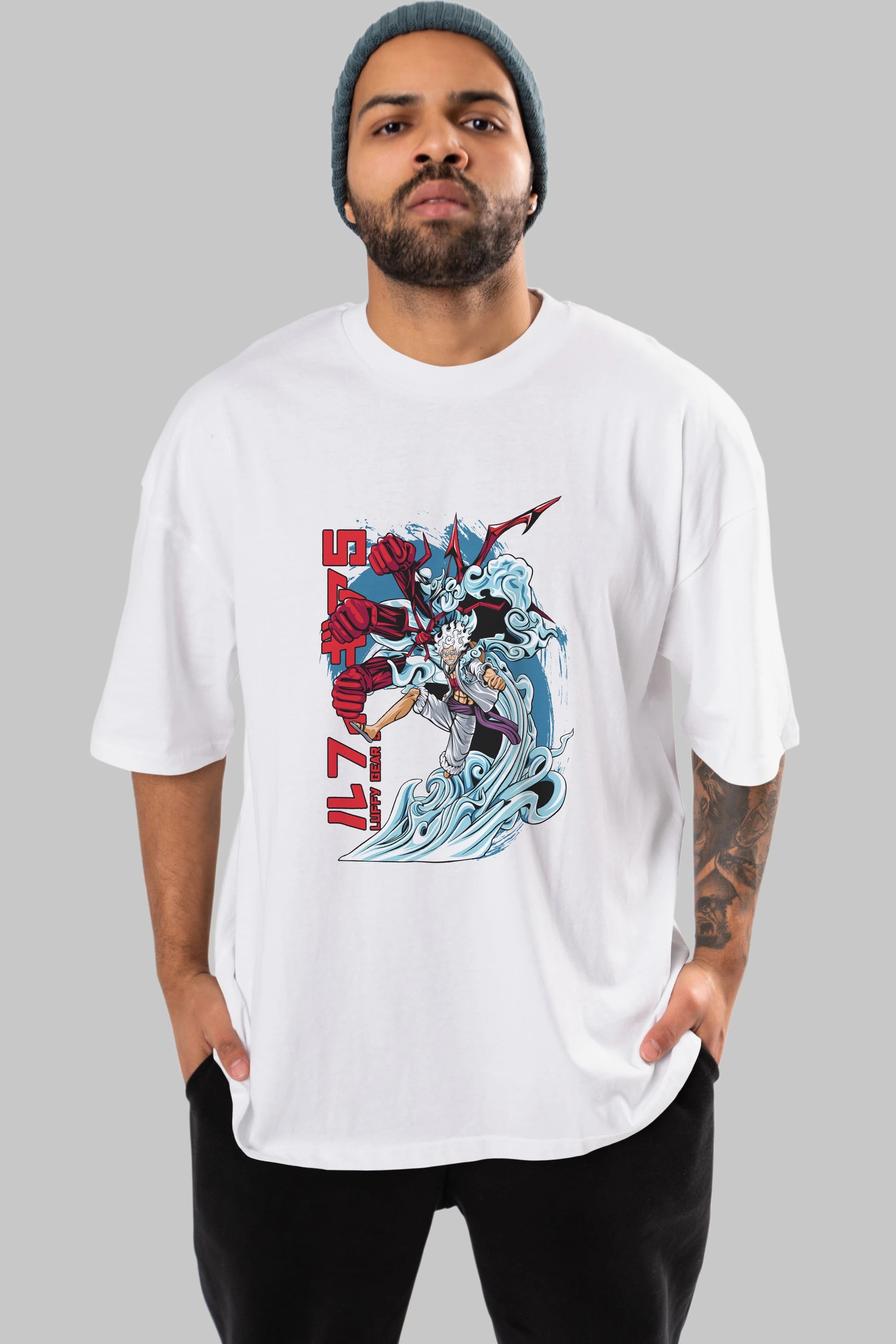 MONKEY D. LUFFY GEAR5 2 Anime Ön Baskılı Oversize t-shirt %100 pamuk Erkek Kadın Unisex