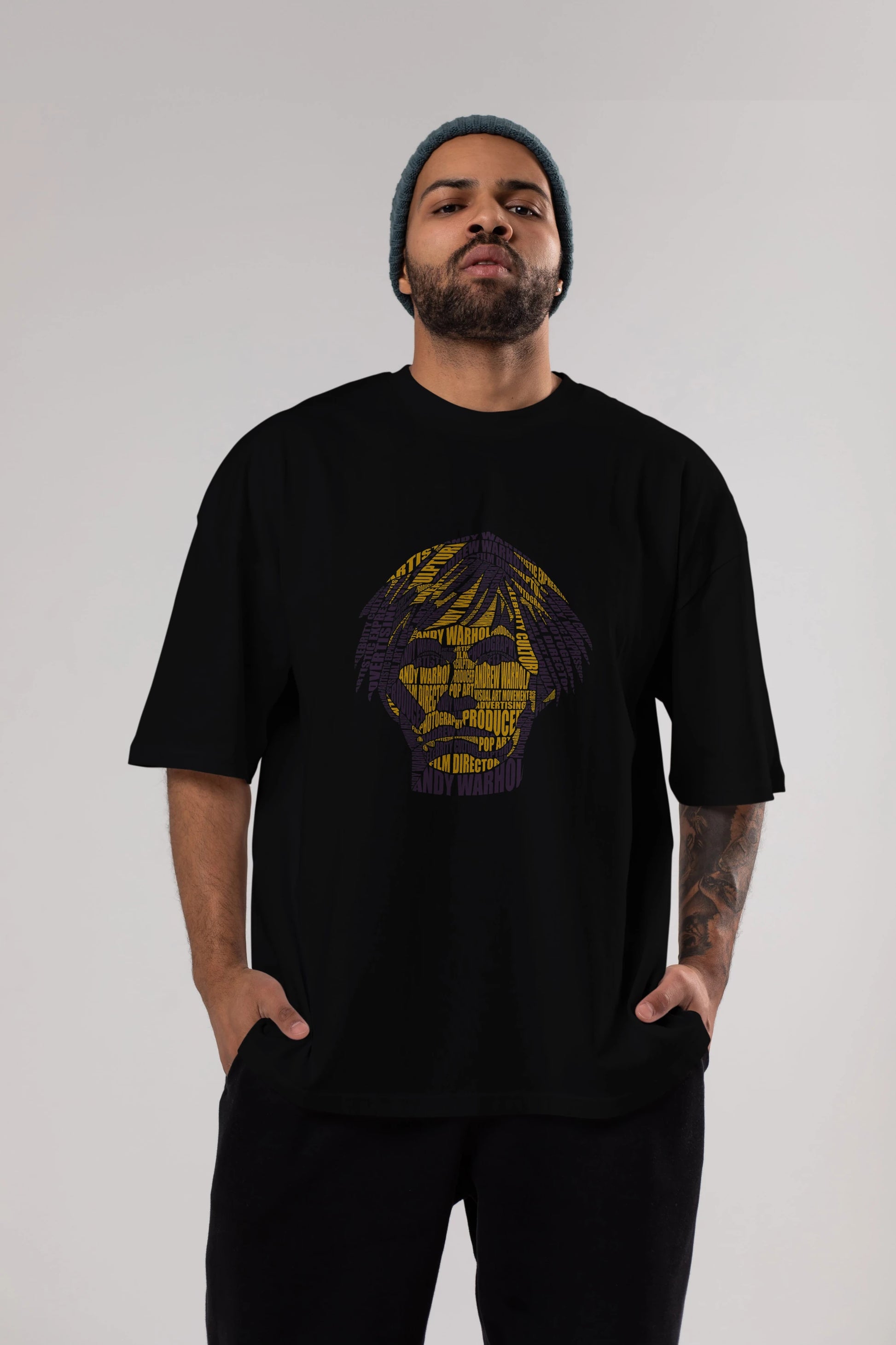 Andy Warhol Calligram Ön Baskılı Oversize t-shirt %100 pamuk Erkek Kadın Unisex