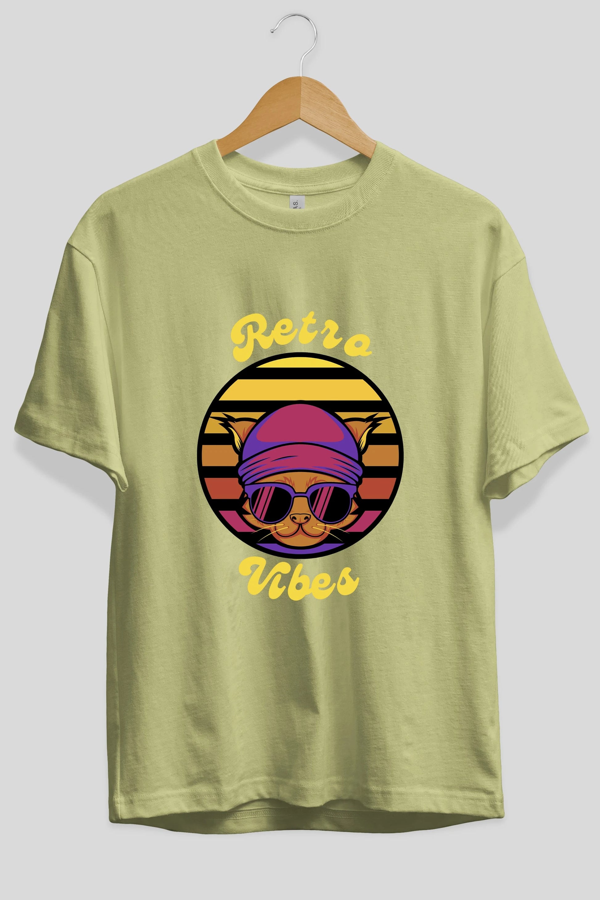 Cat Retro Vibes Ön Baskılı Oversize t-shirt Erkek Kadın Unisex
