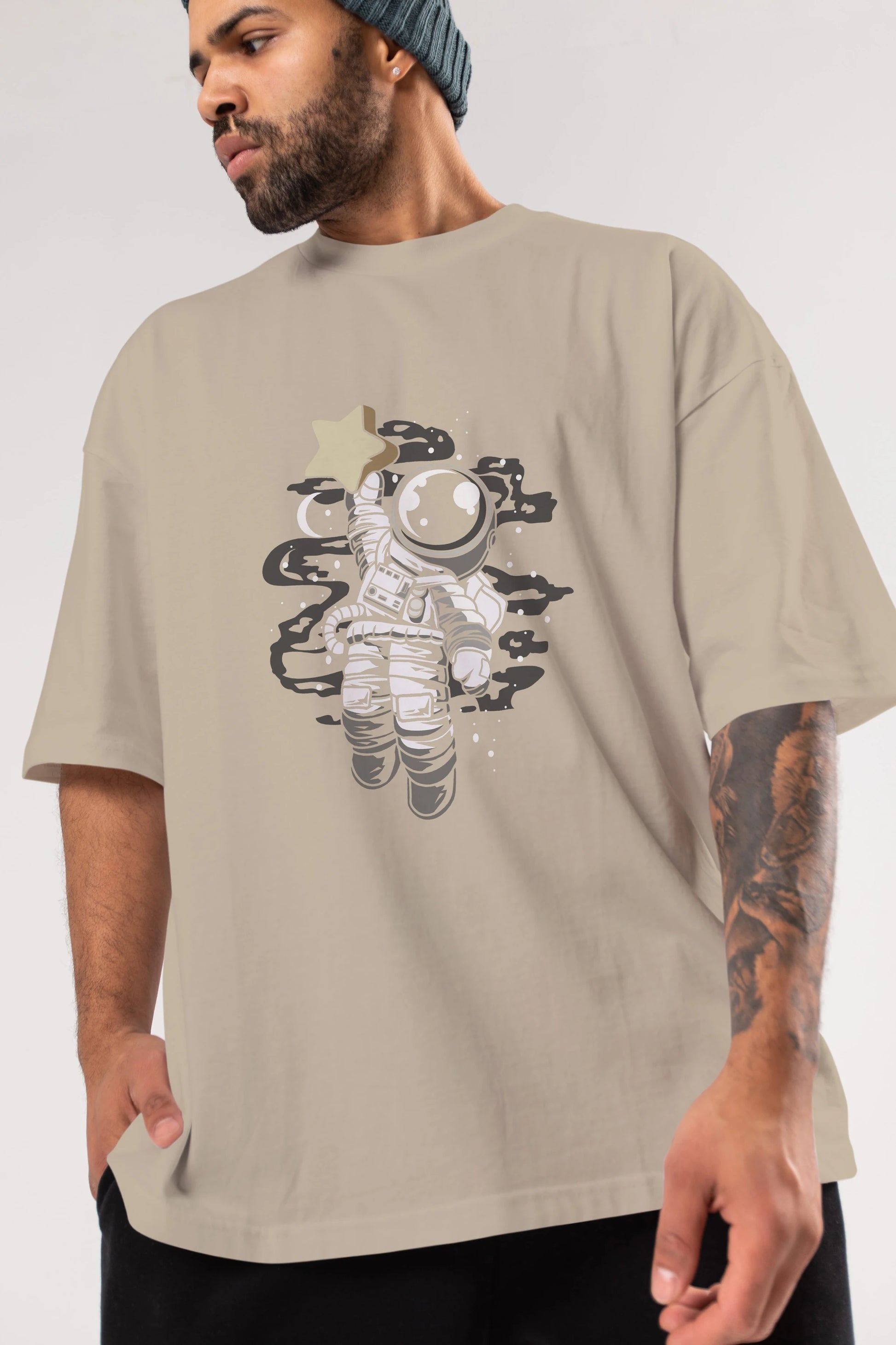 Astronaut Reach The Star Ön Baskılı Oversize t-shirt Erkek Kadın Unisex