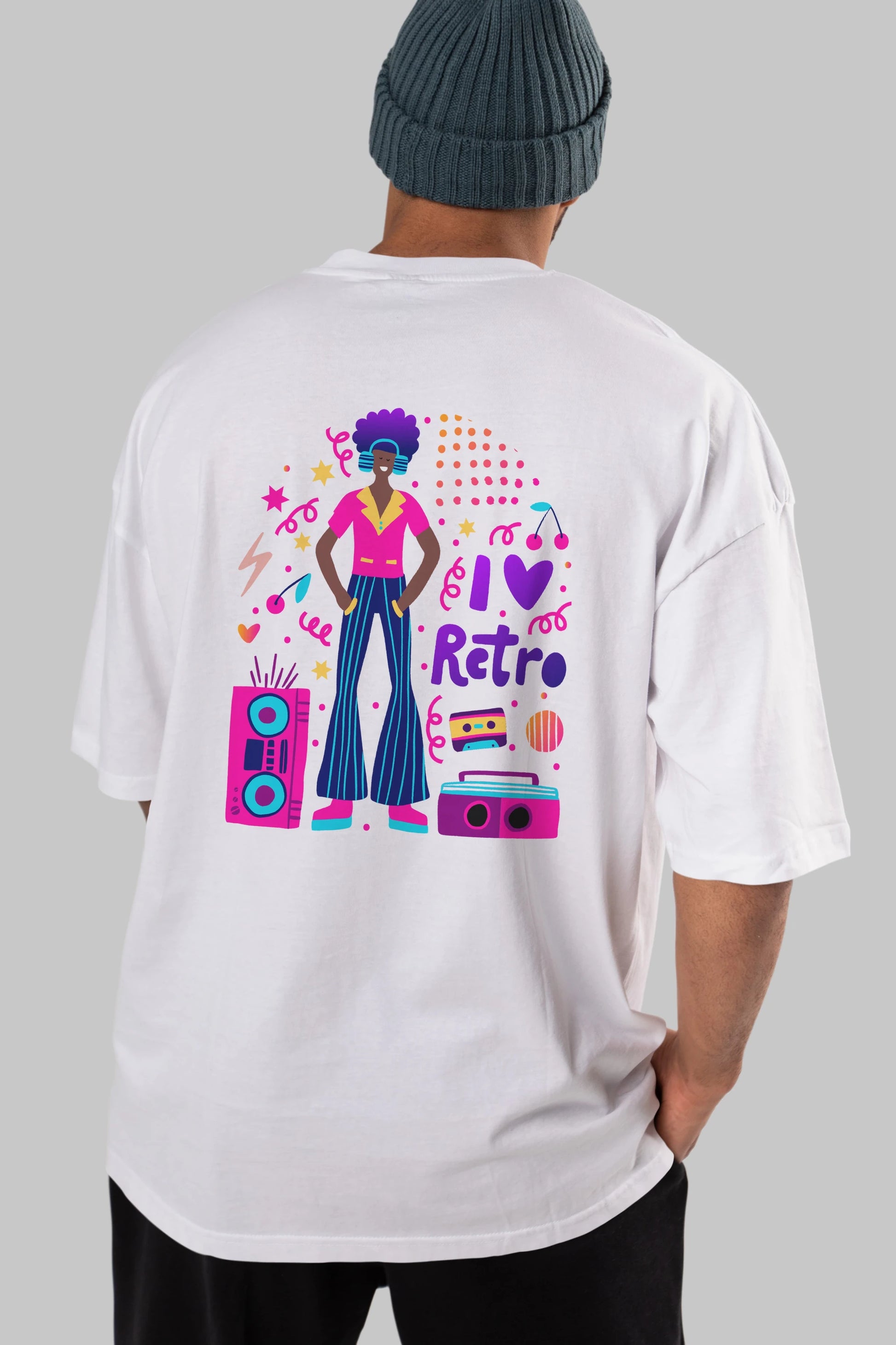 Retro Boy Party Arka Baskılı Oversize t-shirt Erkek Kadın Unisex