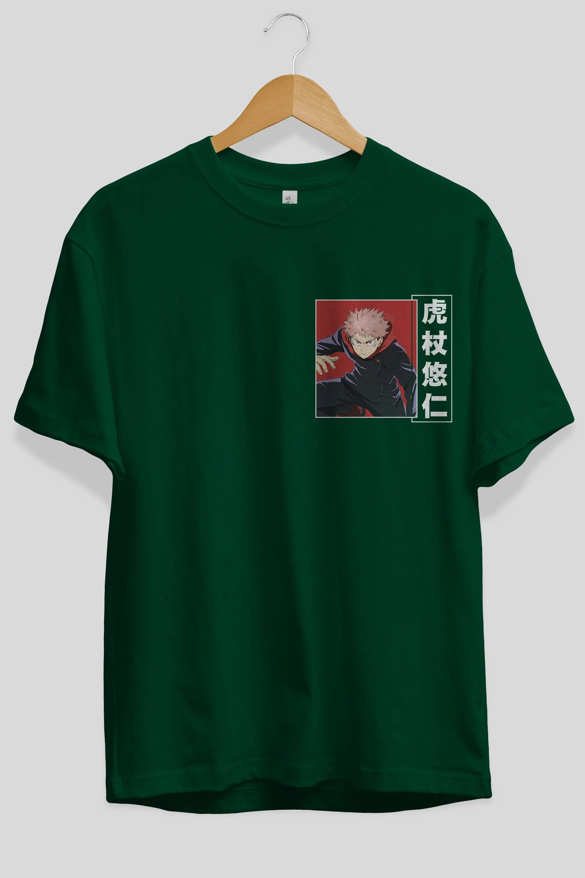 Yuuji Itadori 2 Ön Sol Baskılı Oversize t-shirt Erkek Kadın Unisex %100 Pamuk Bisiklet Yaka tişort