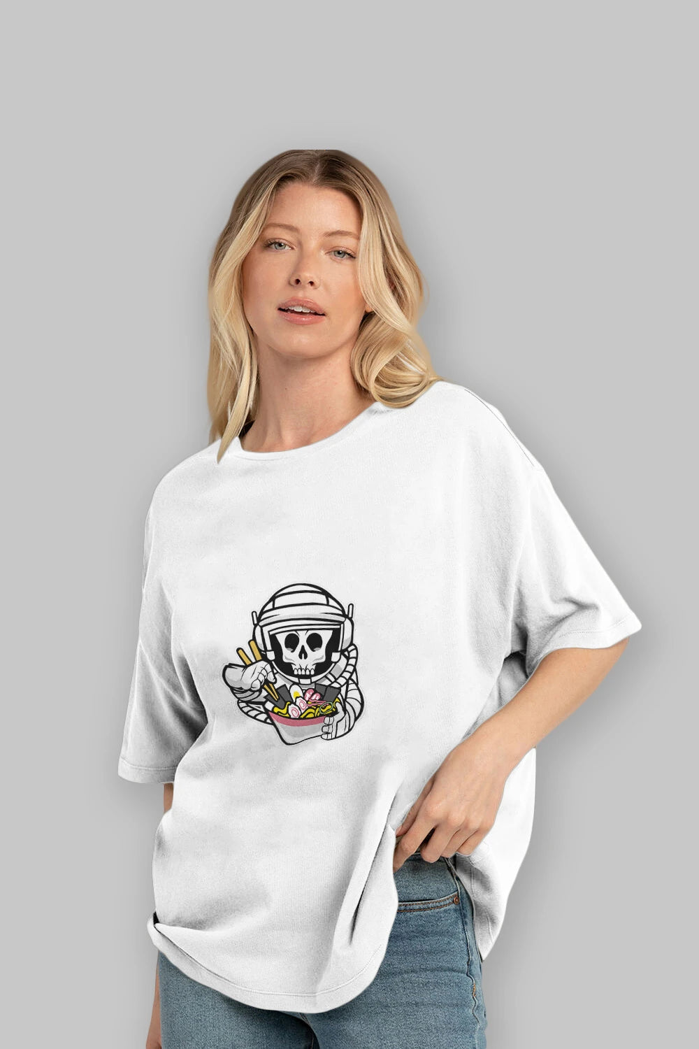 Astronaut Ramen Ön Baskılı Oversize t-shirt Erkek Kadın Unisex %100 Pamuk tişort