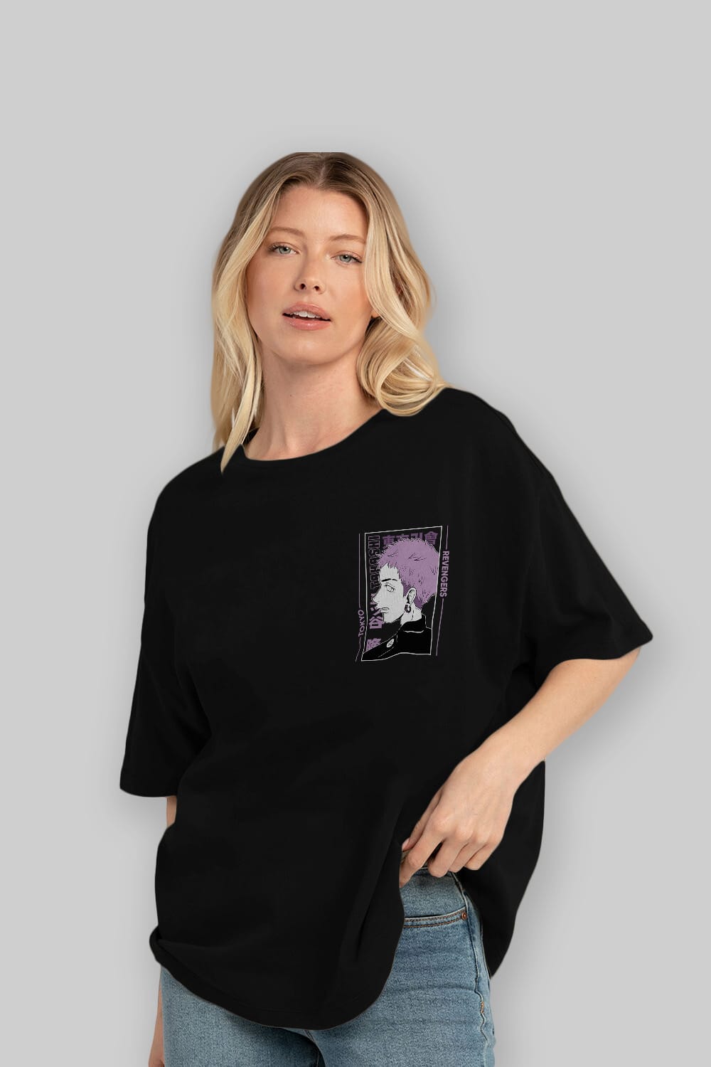 Takashi Mitsuya Ön Sol Baskılı Oversize t-shirt Erkek Kadın Unisex %100 Pamuk Bisiklet Yaka tişort