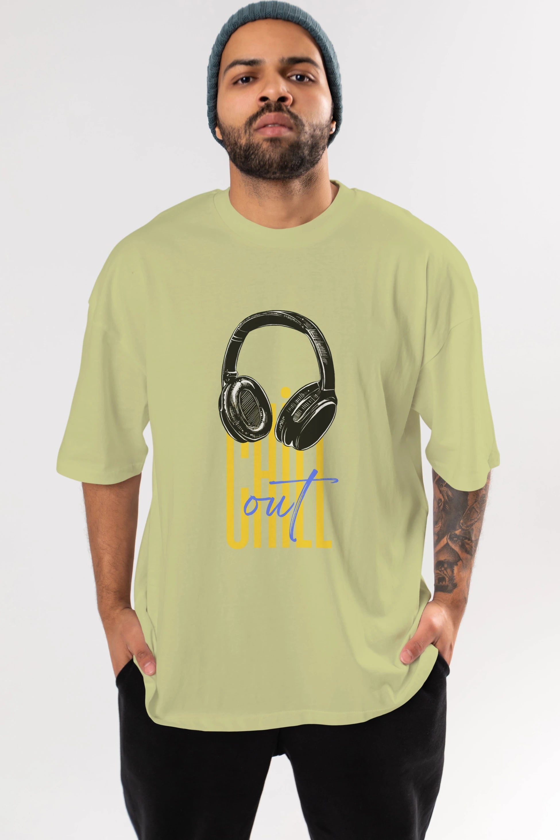 Chill Out Yazılı Ön Baskılı Oversize t-shirt Erkek Kadın Unisex