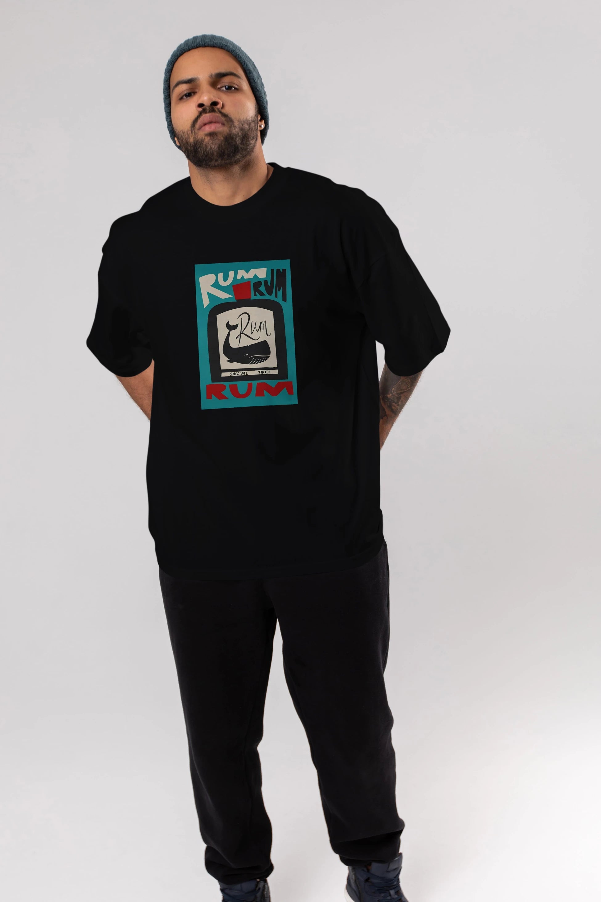 Rum Ön Baskılı Oversize t-shirt Erkek Kadın Unisex %100 Pamuk Bisiklet Yaka tişort