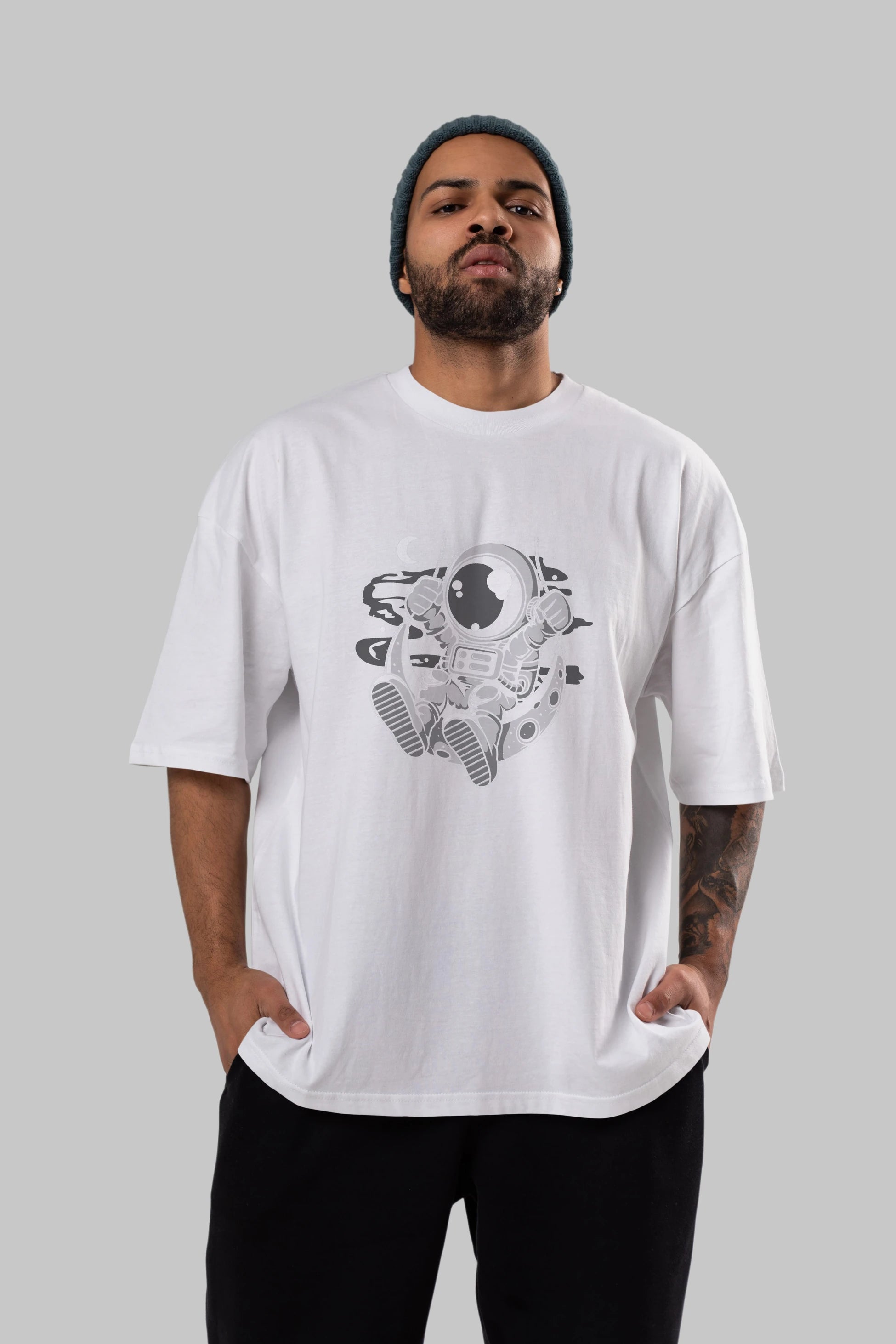 Astronaut Moon Swinger Ön Baskılı Oversize t-shirt Erkek Kadın Unisex
