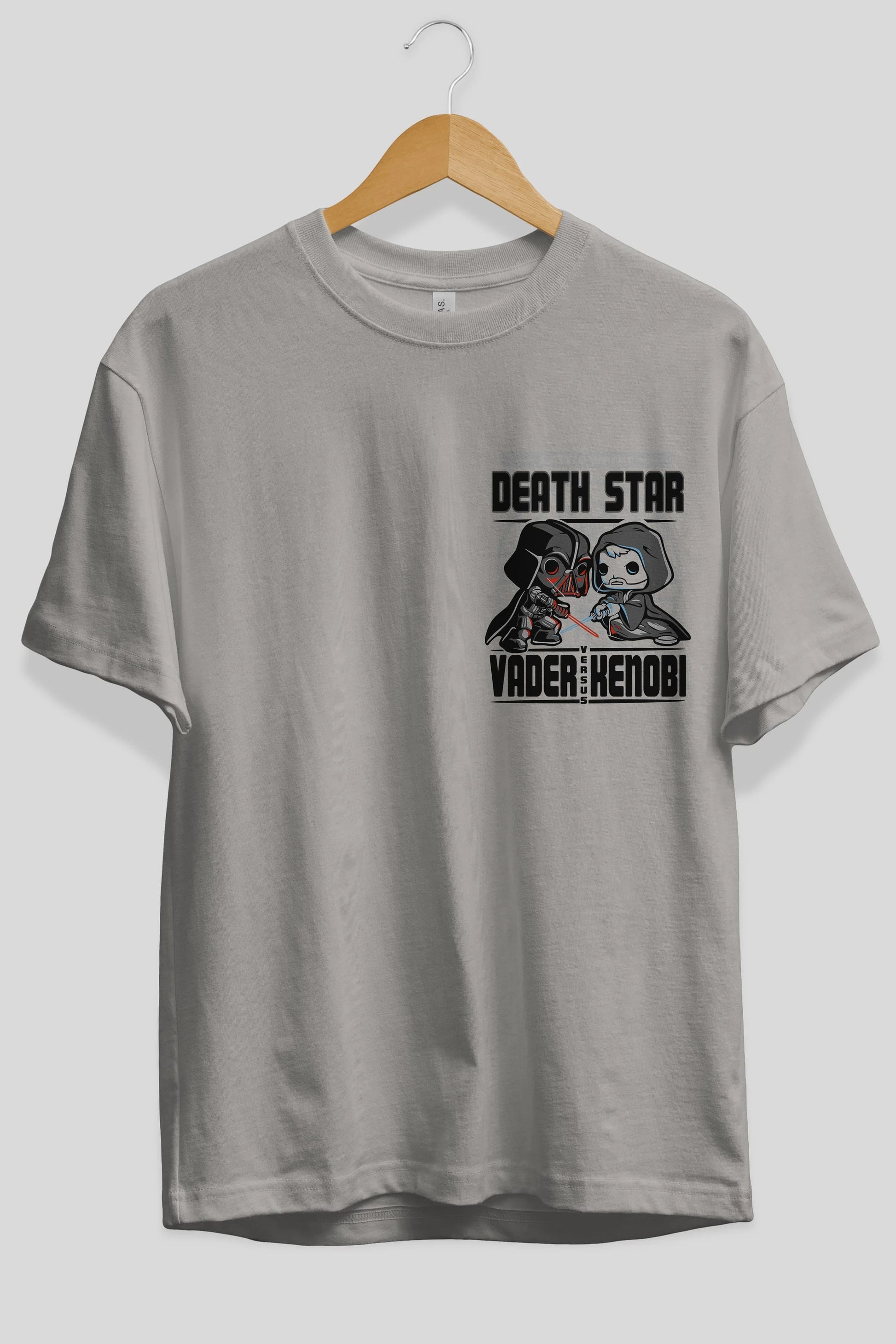 Vader Kenobi Ön Sol Baskılı Oversize t-shirt Erkek Kadın Unisex %100 Pamuk Bisiklet Yaka tişort