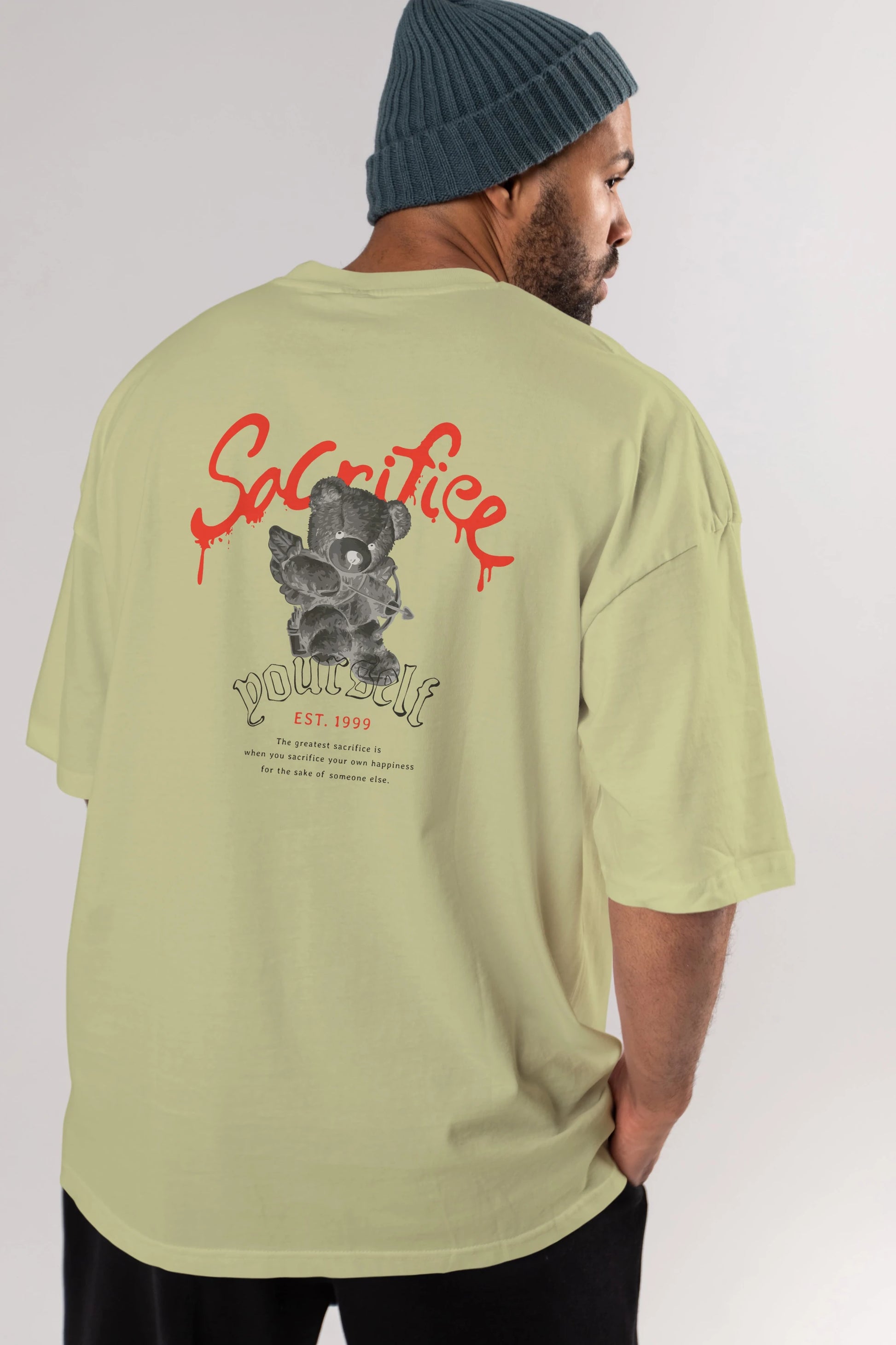 Sacrifice Yourself Bear Arka Baskılı Oversize t-shirt Erkek Kadın Unisex