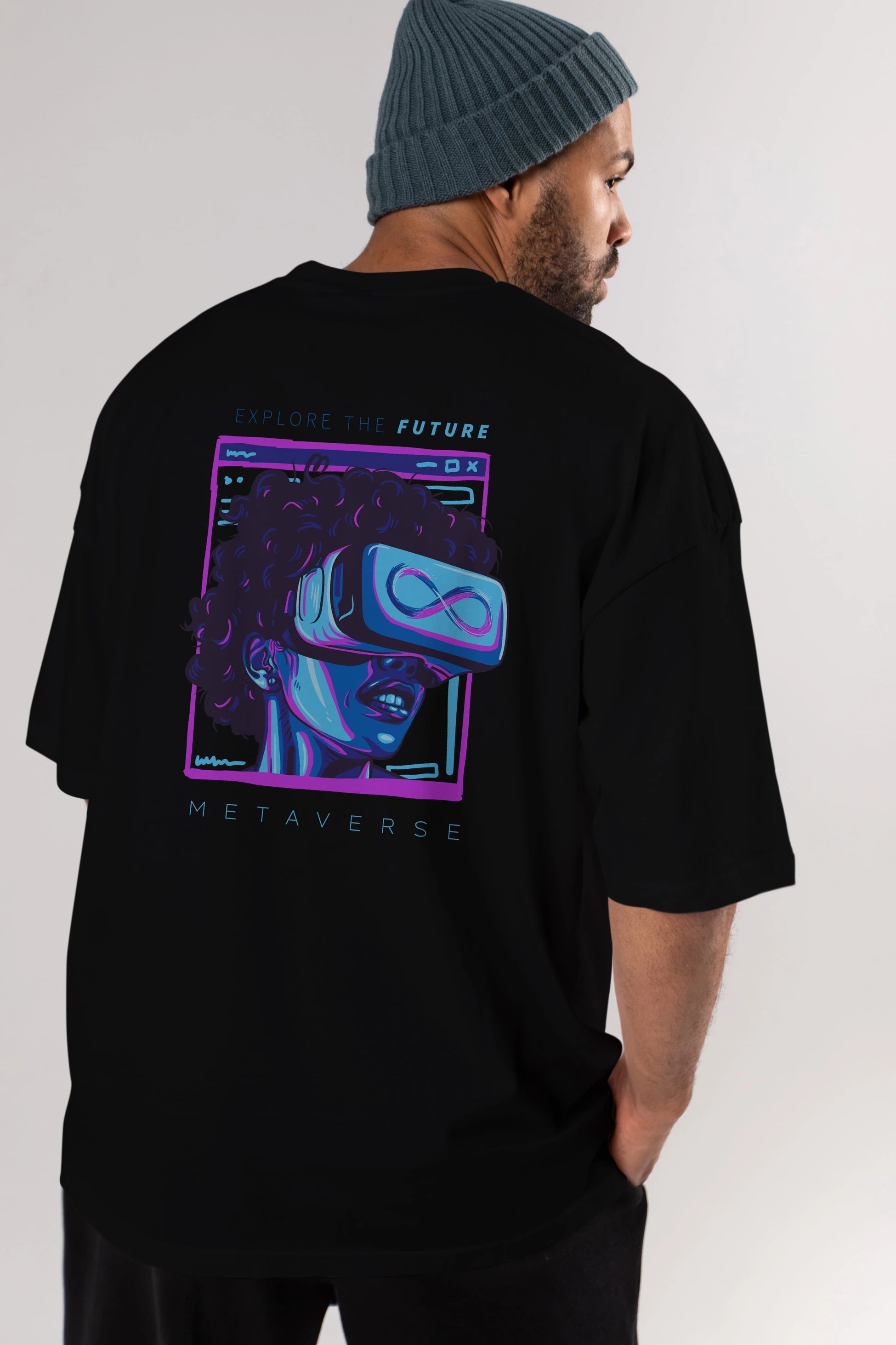 Metaverse Arka Baskılı Oversize t-shirt Erkek Kadın Unisex