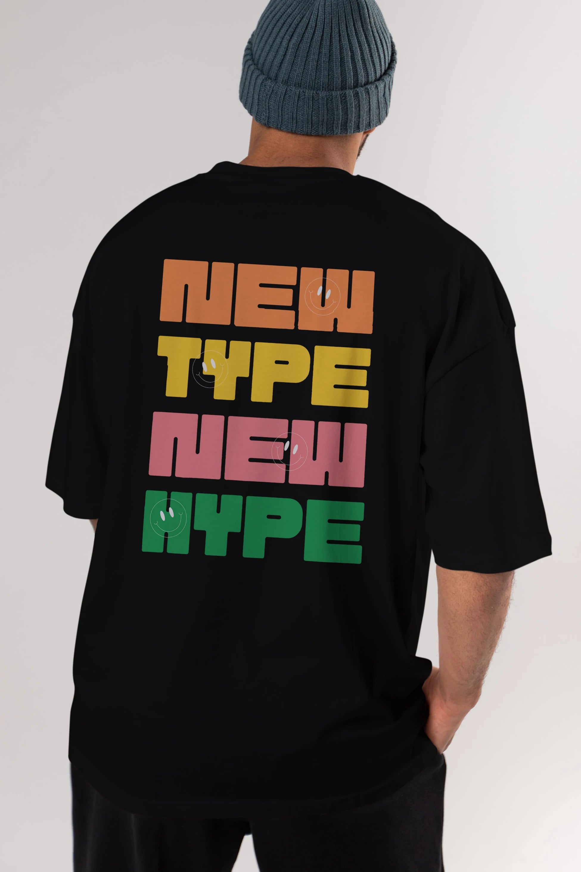 New Type New Hype Yazılı Arka Baskılı Oversize t-shirt Erkek Kadın Unisex