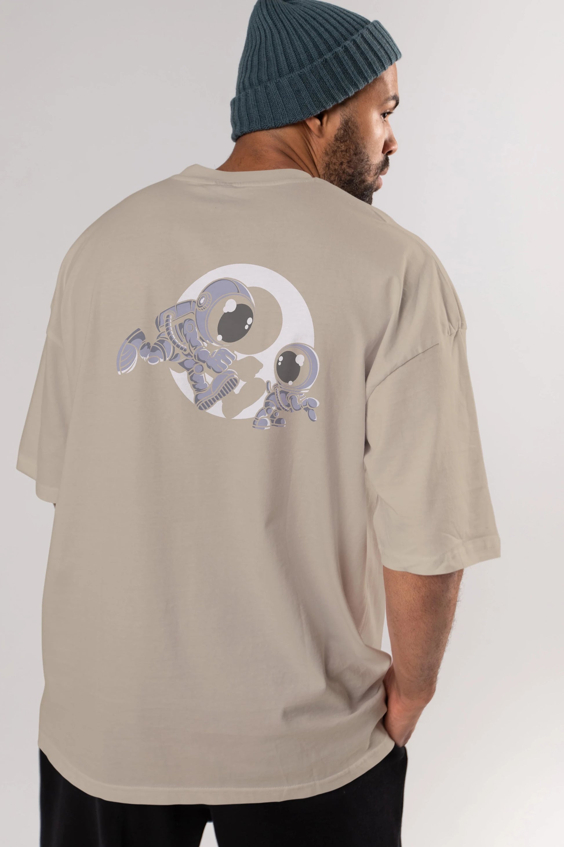 Astronaut And Little Dog Arka Baskılı Oversize t-shirt Erkek Kadın Unisex