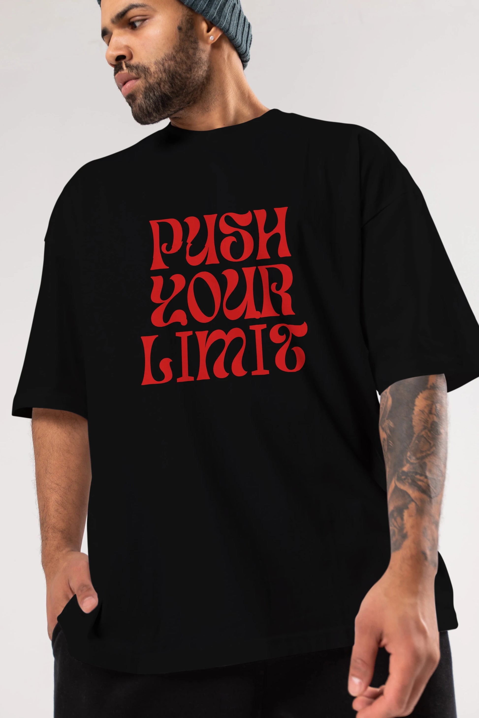 Push Your Limit Yazılı 2 Ön Baskılı Oversize t-shirt Erkek Kadın Unisex