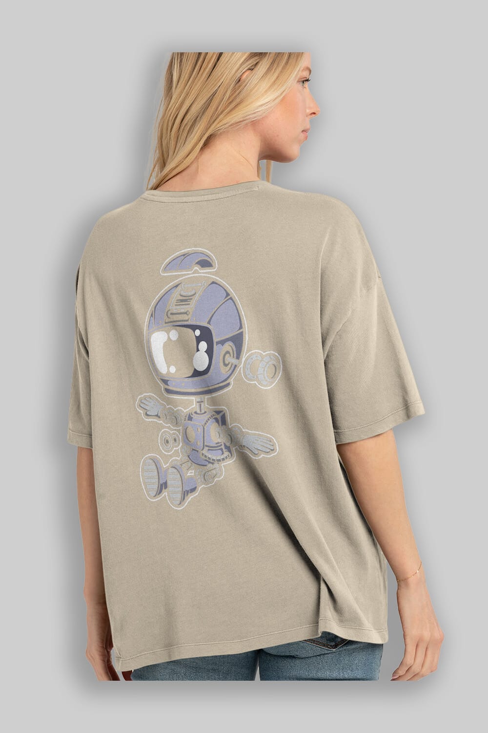 Astronaut Robot Arka Baskılı Oversize t-shirt Erkek Kadın Unisex
