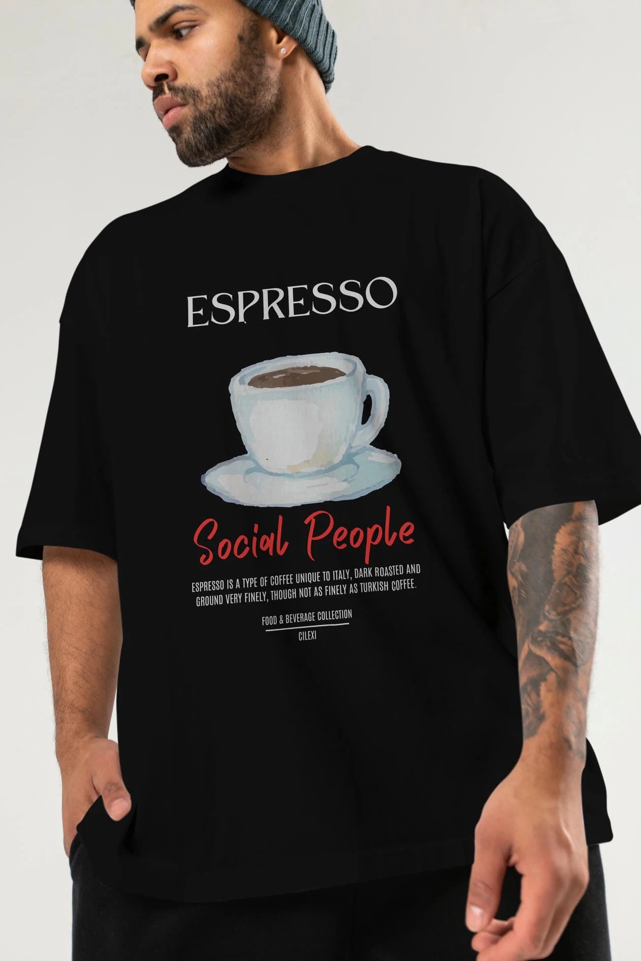 Espresso Kokteyl Serisi ön Baskılı Oversize t-shirt Erkek Kadın %100 Pamuk Bisiklet Yaka tişort