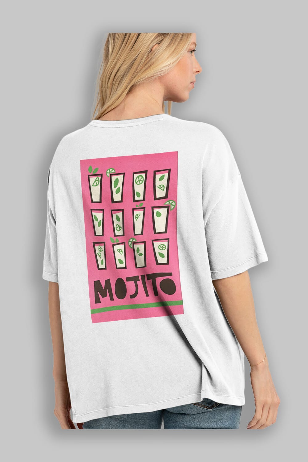 Mojito Arka Baskılı Oversize t-shirt Erkek Kadın Unisex %100 Pamuk Bisiklet Yaka tişort