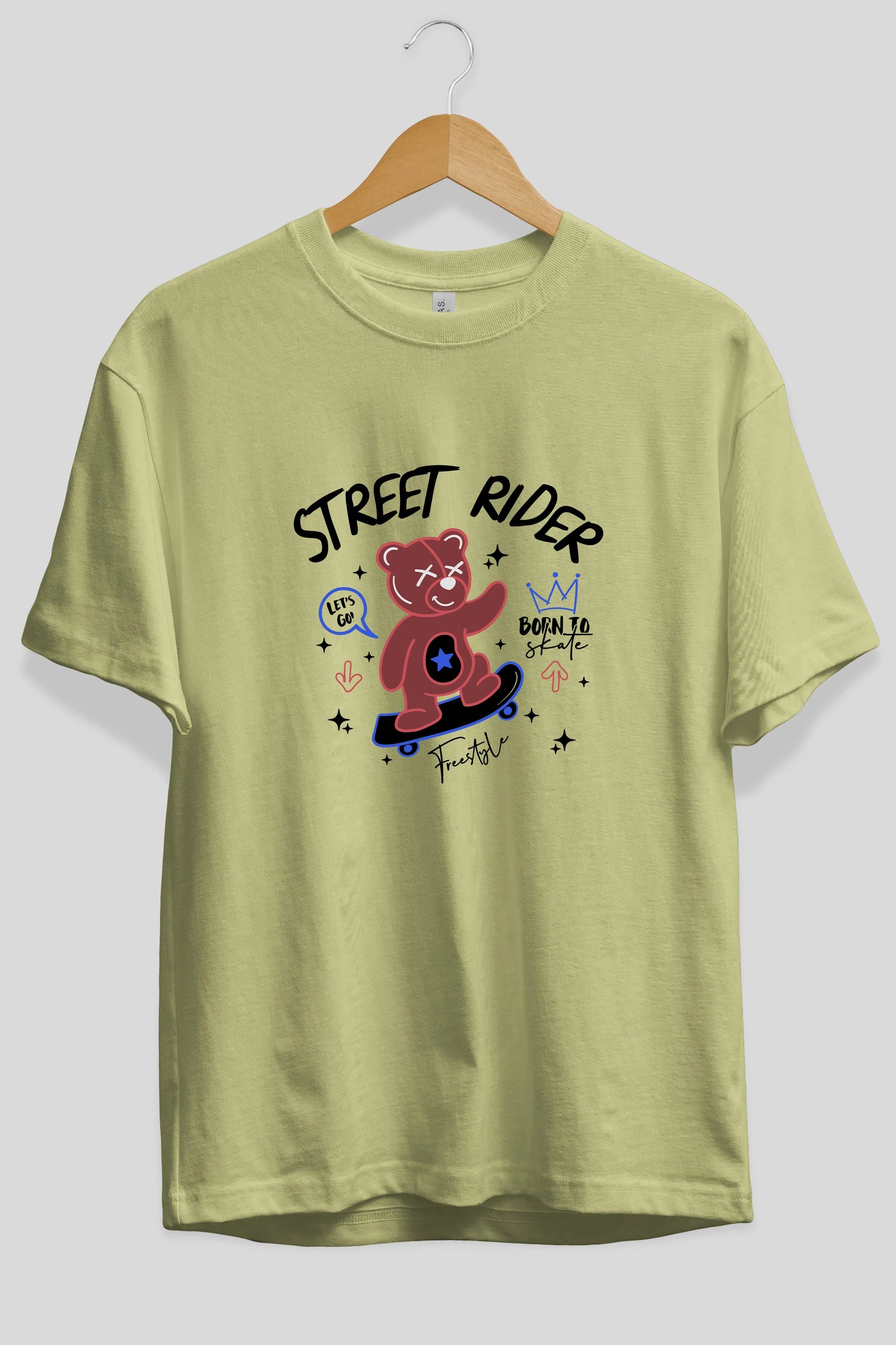 Street Rider Bear Ön Baskılı Oversize t-shirt Erkek Kadın Unisex