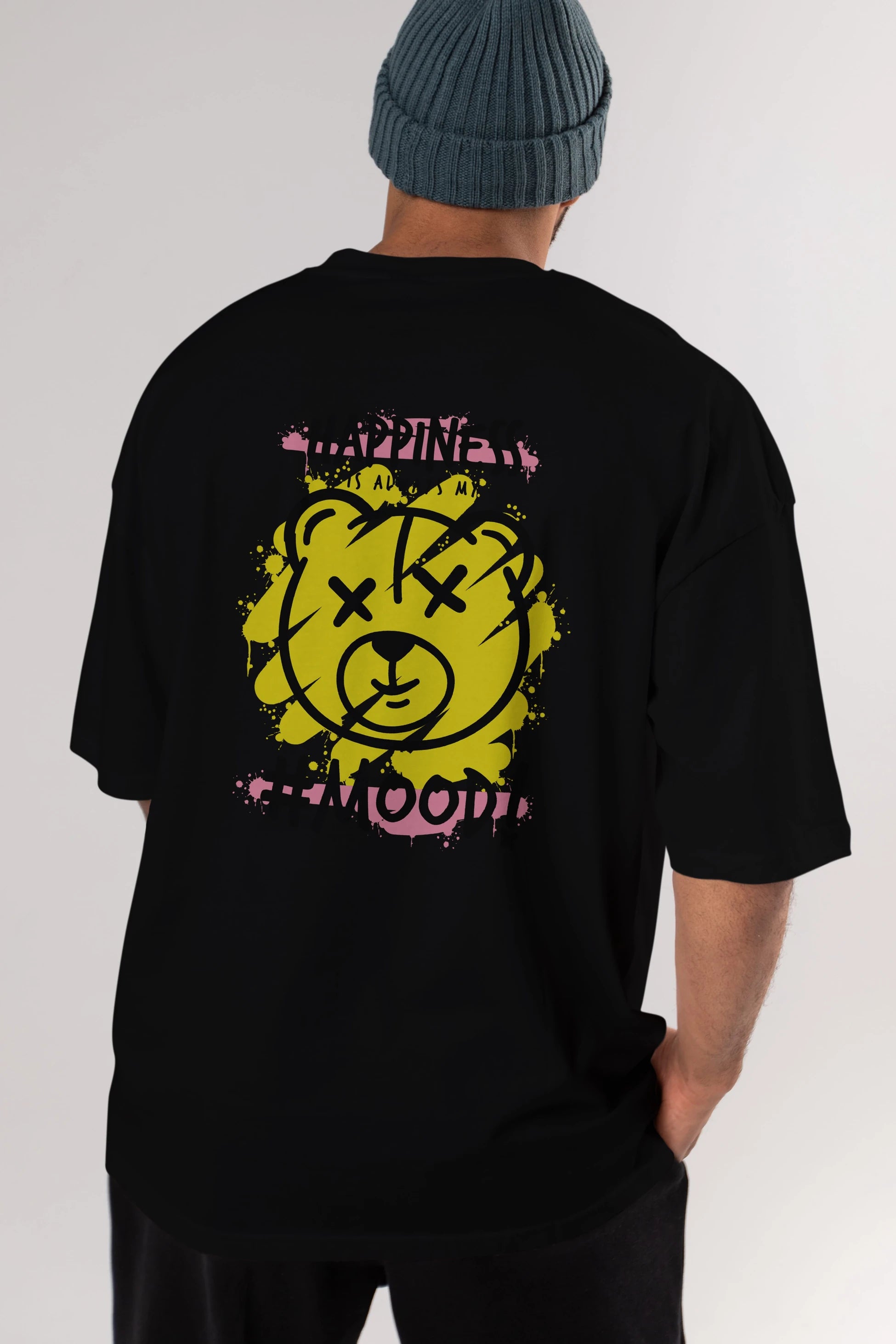 Happiness Mood Bear Arka Baskılı Oversize t-shirt Erkek Kadın Unisex