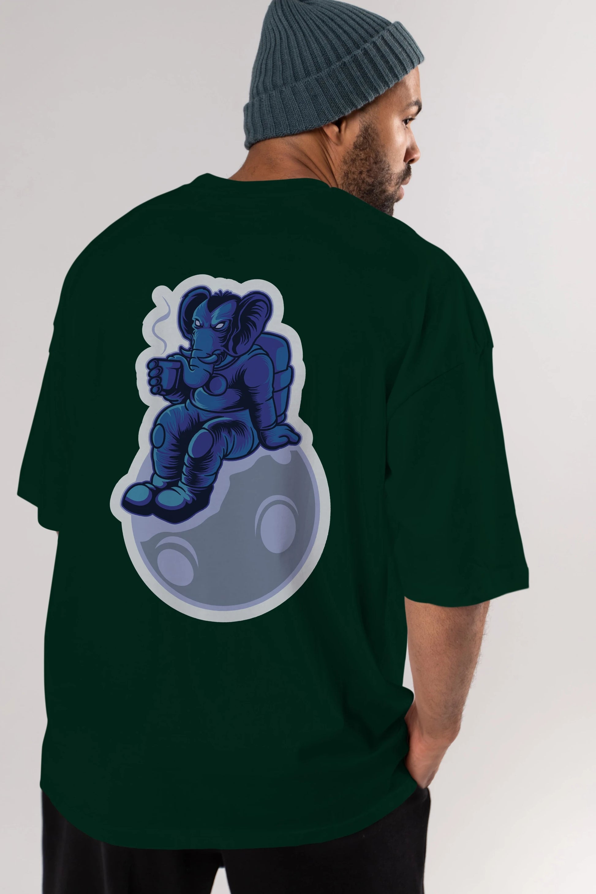 Space Elephant Drink Coffee Sticker Arka Baskılı Oversize t-shirt Erkek Kadın Unisex