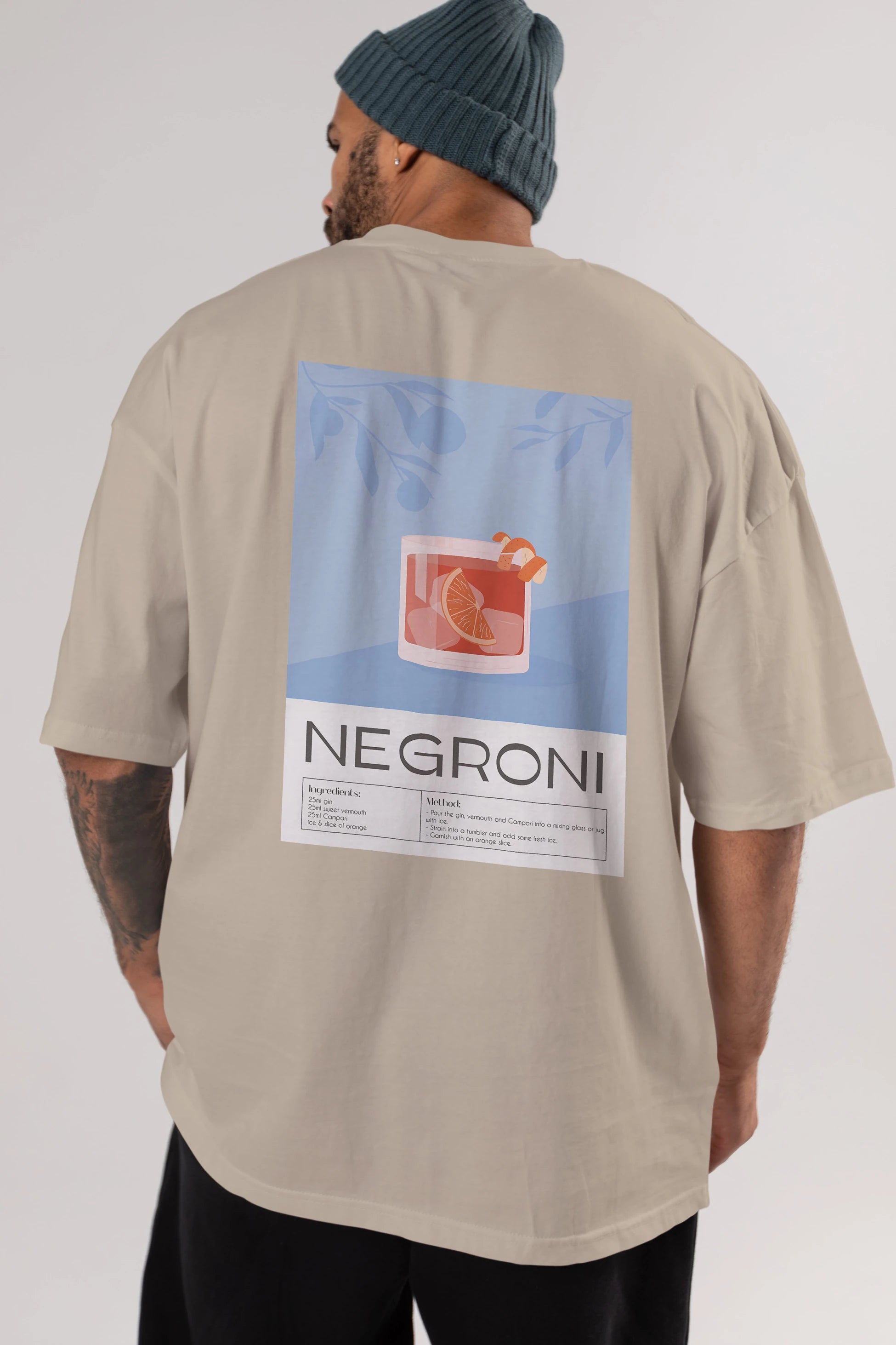 Negroni Arka Baskılı Oversize t-shirt Erkek Kadın Unisex %100 Pamuk Bisiklet Yaka tişort