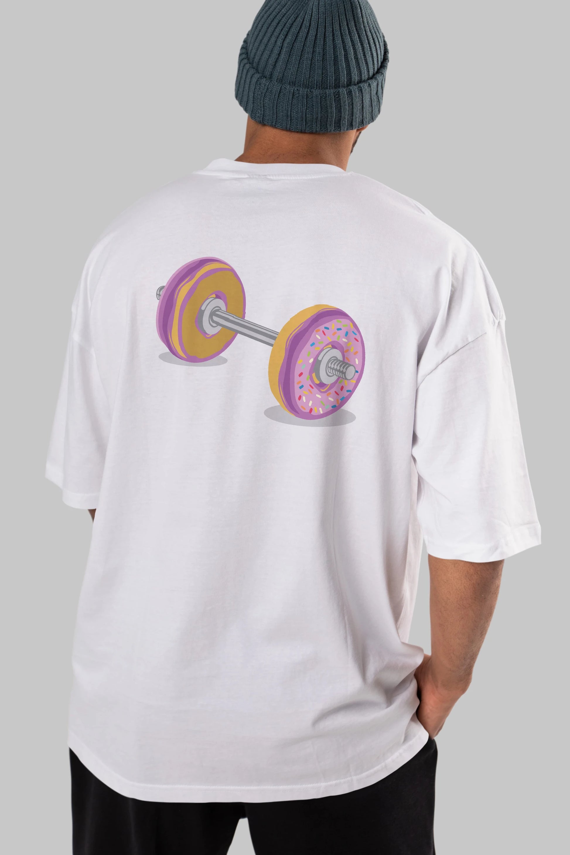 Donut Barbell Arka Baskılı Oversize t-shirt %100 pamuk Erkek Kadın Unisex