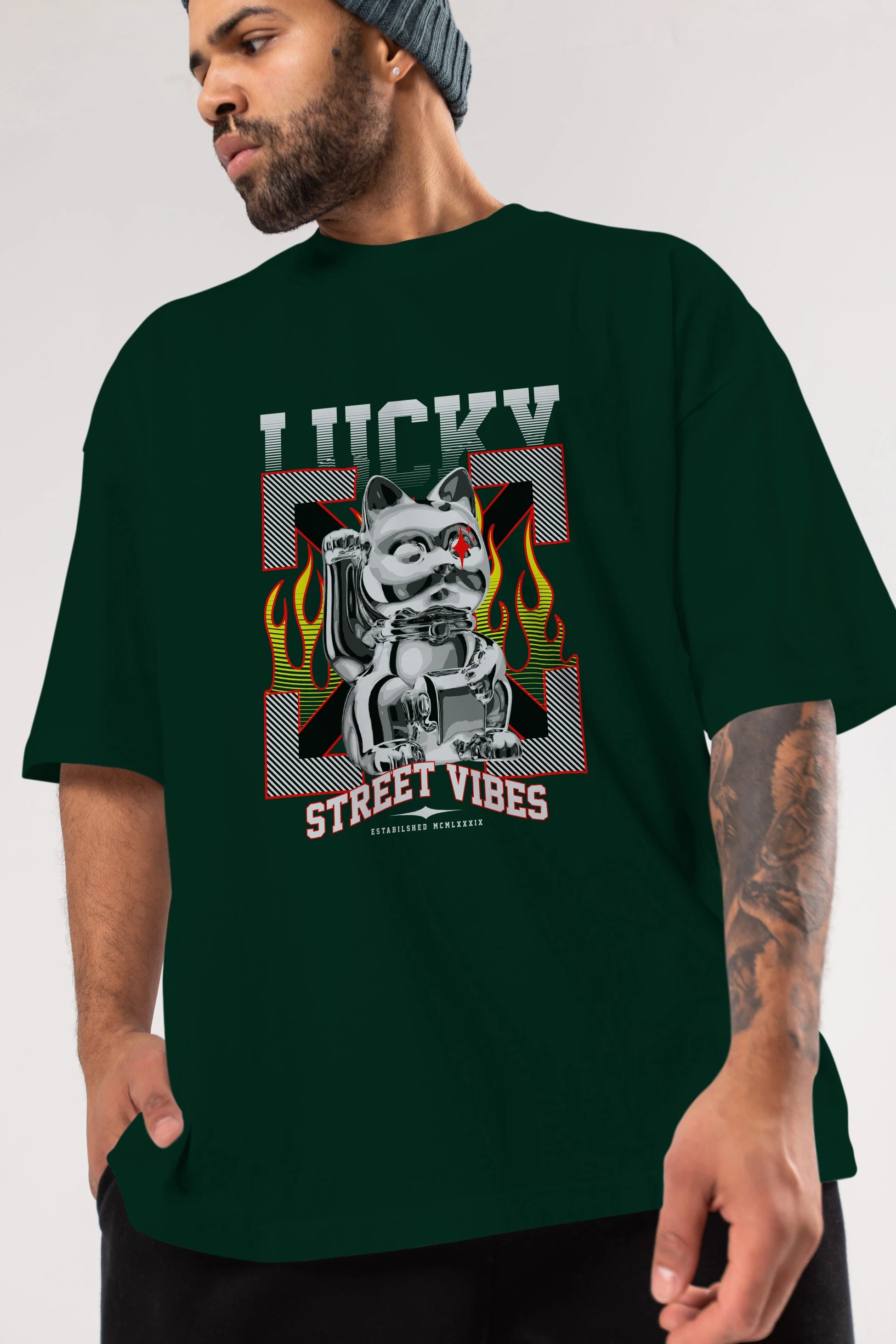 Lucky Street Vibes Ön Baskılı Oversize t-shirt Erkek Kadın Unisex