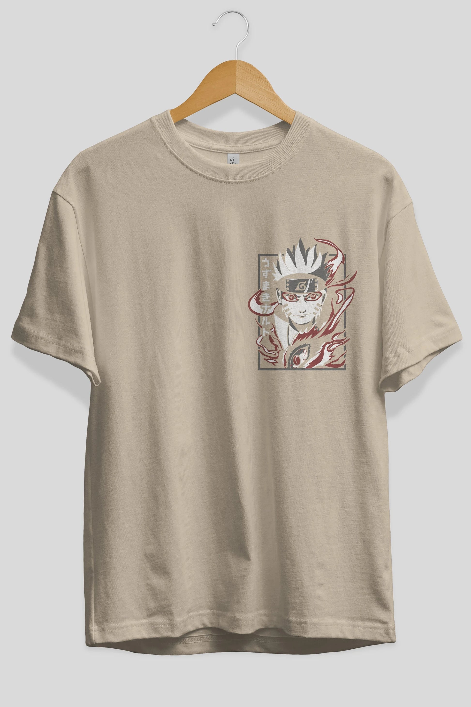 NarutoMod Ön Sol Baskılı Oversize t-shirt Erkek Kadın Unisex %100 Pamuk Bisiklet Yaka tişort