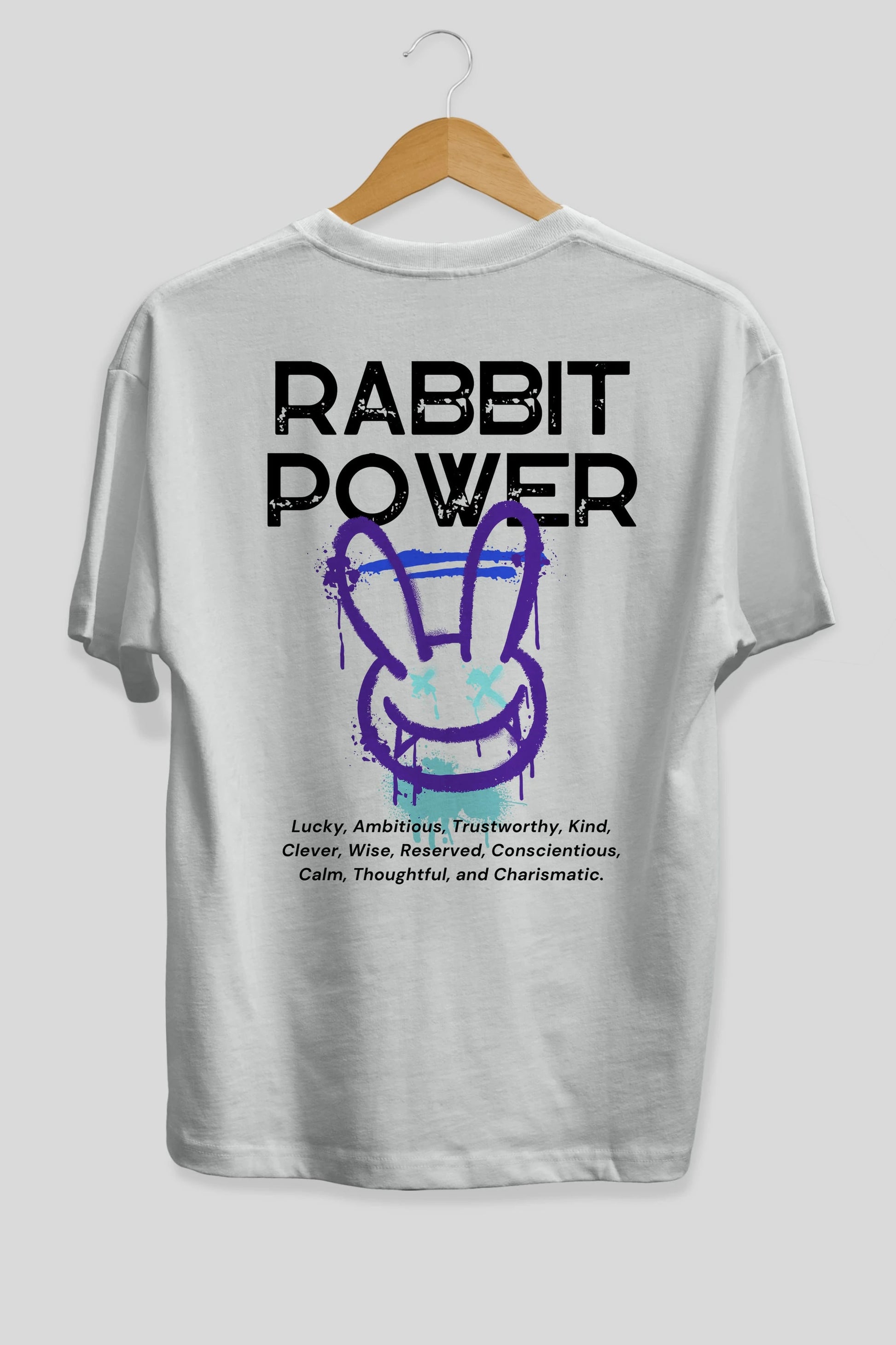 Rabbit Power Yazılı Arka Baskılı Oversize t-shirt Erkek Kadın Unisex