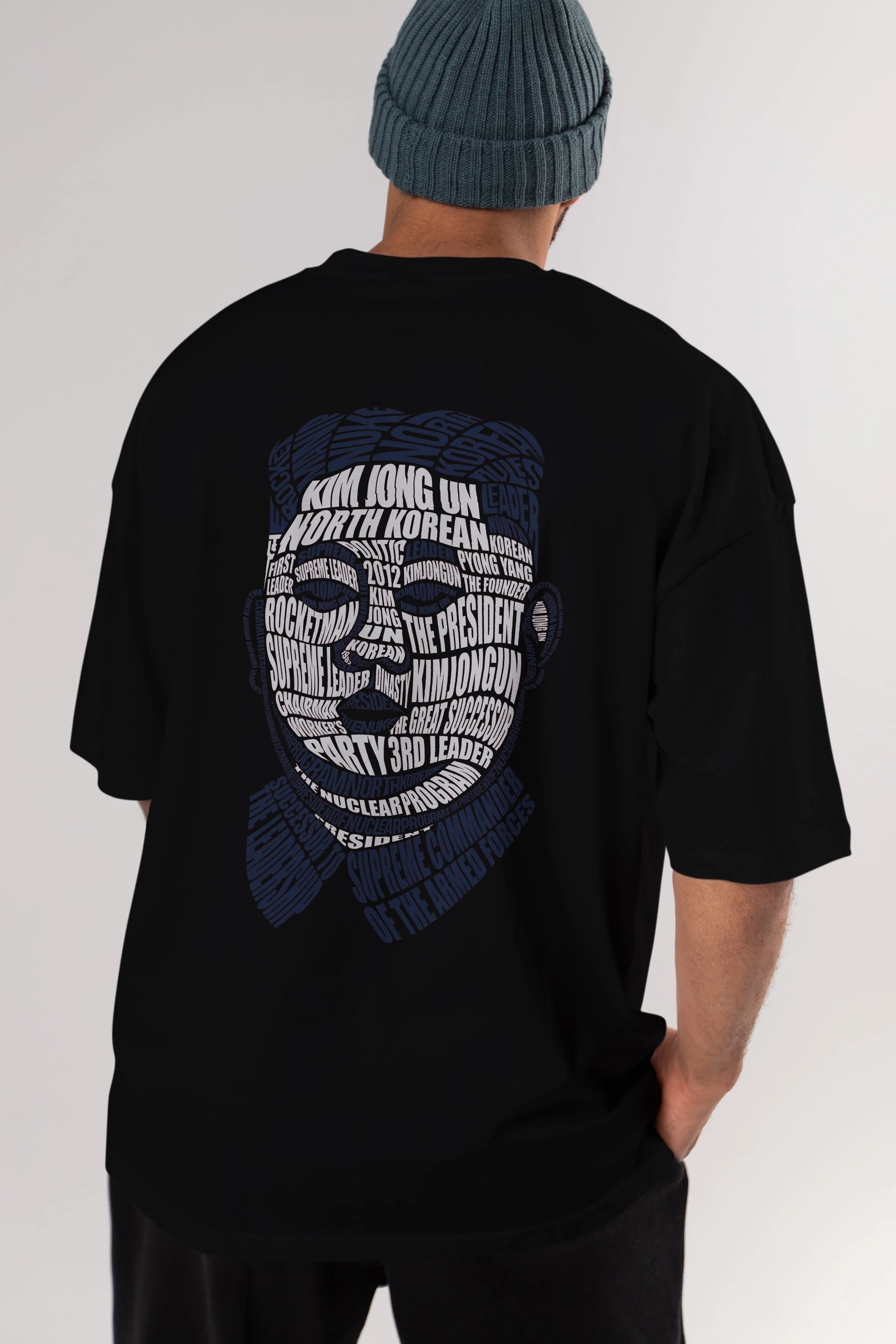 Kim Jong Un Calligram Arka Baskılı Oversize t-shirt %100 pamuk Erkek Kadın Unisex