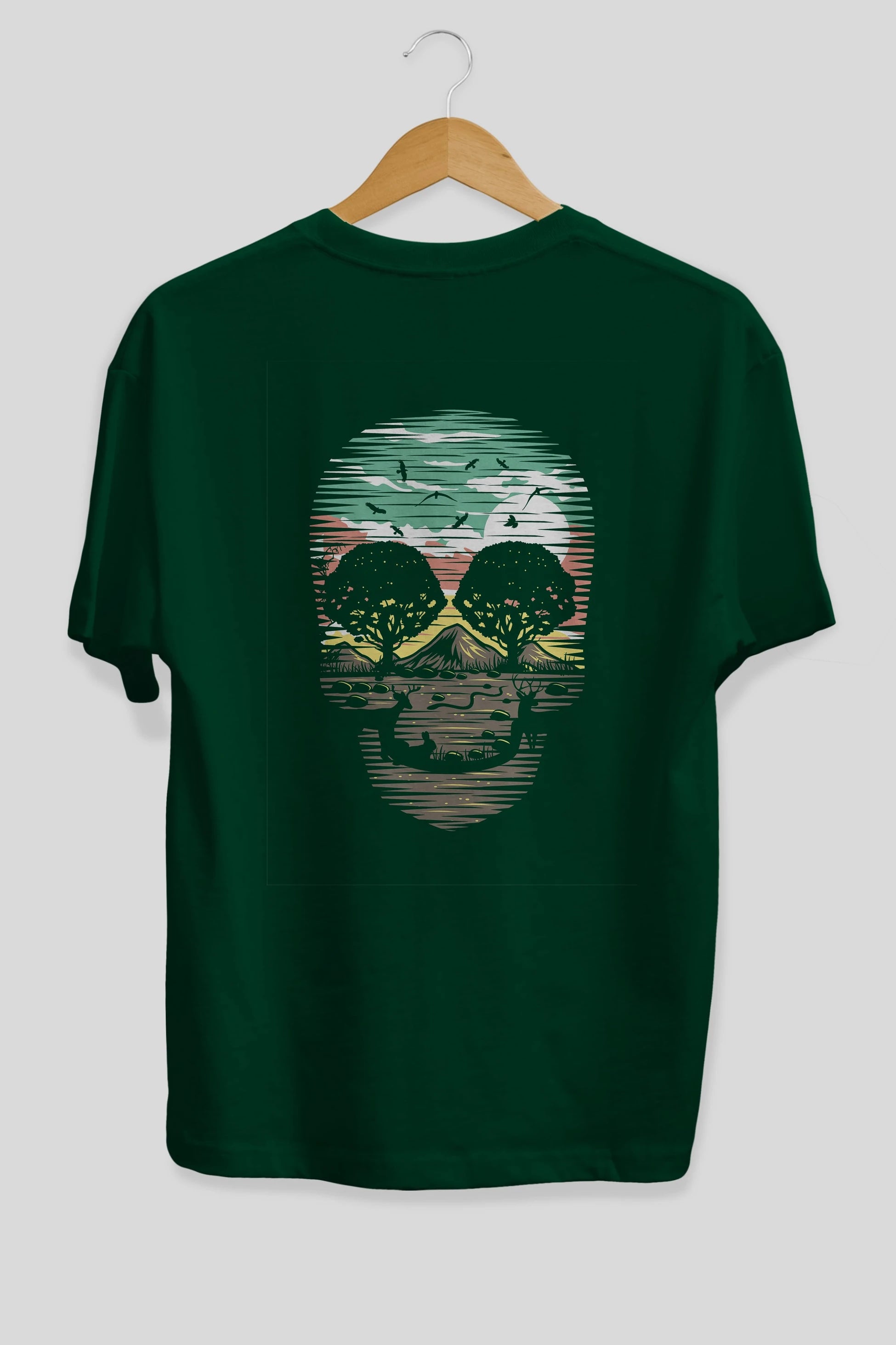 Skull Nature Arka Baskılı Oversize t-shirt %100 pamuk Erkek Kadın Unisex