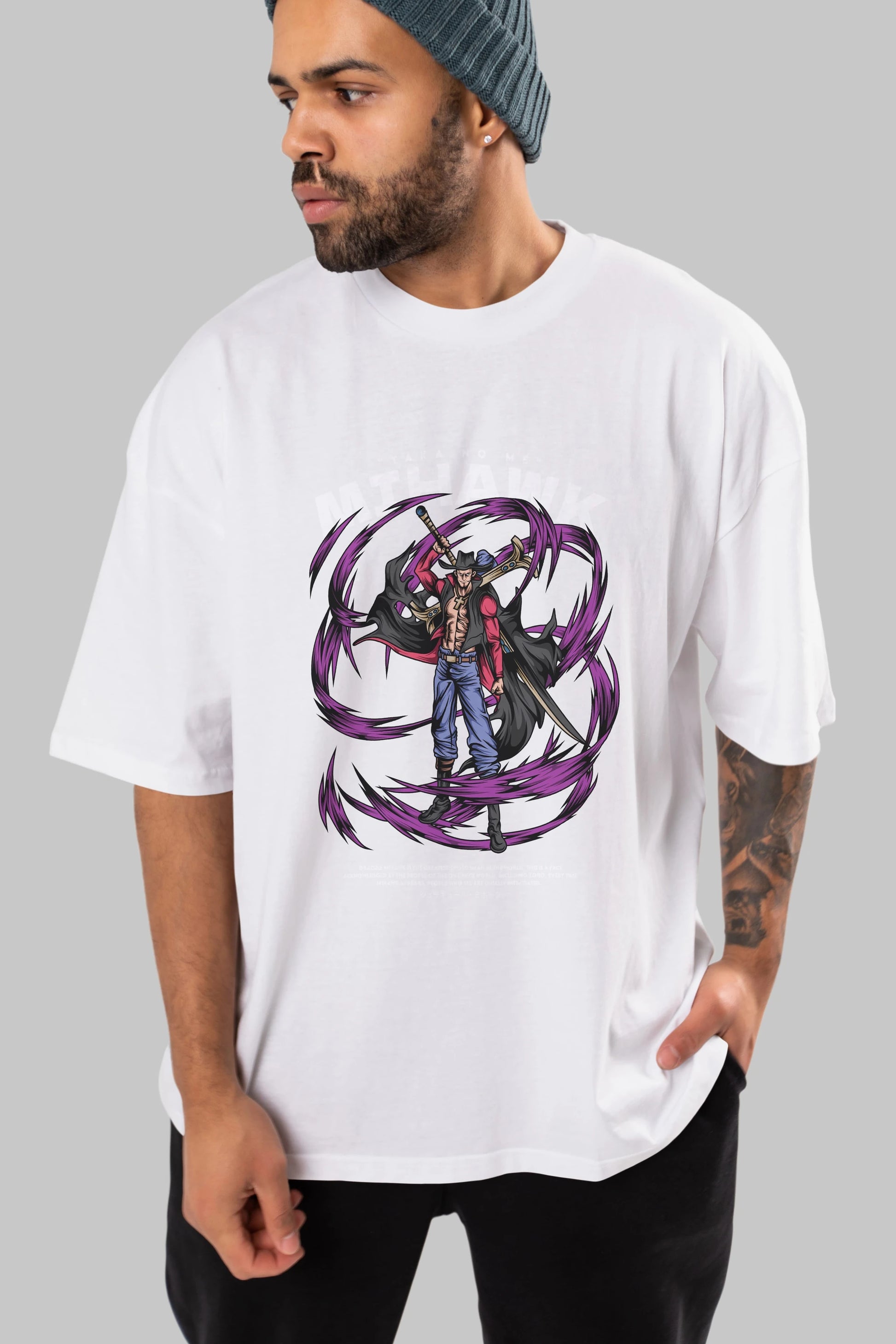 Mihawk Anime Ön Baskılı Oversize t-shirt %100 pamuk Erkek Kadın Unisex