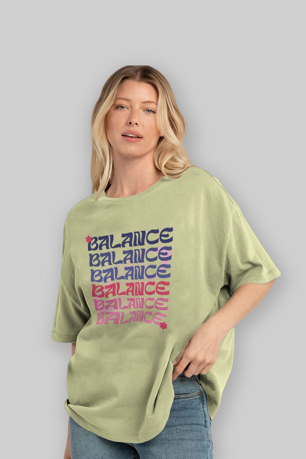 Balance Yazılı Ön Baskılı Oversize t-shirt Erkek Kadın Unisex