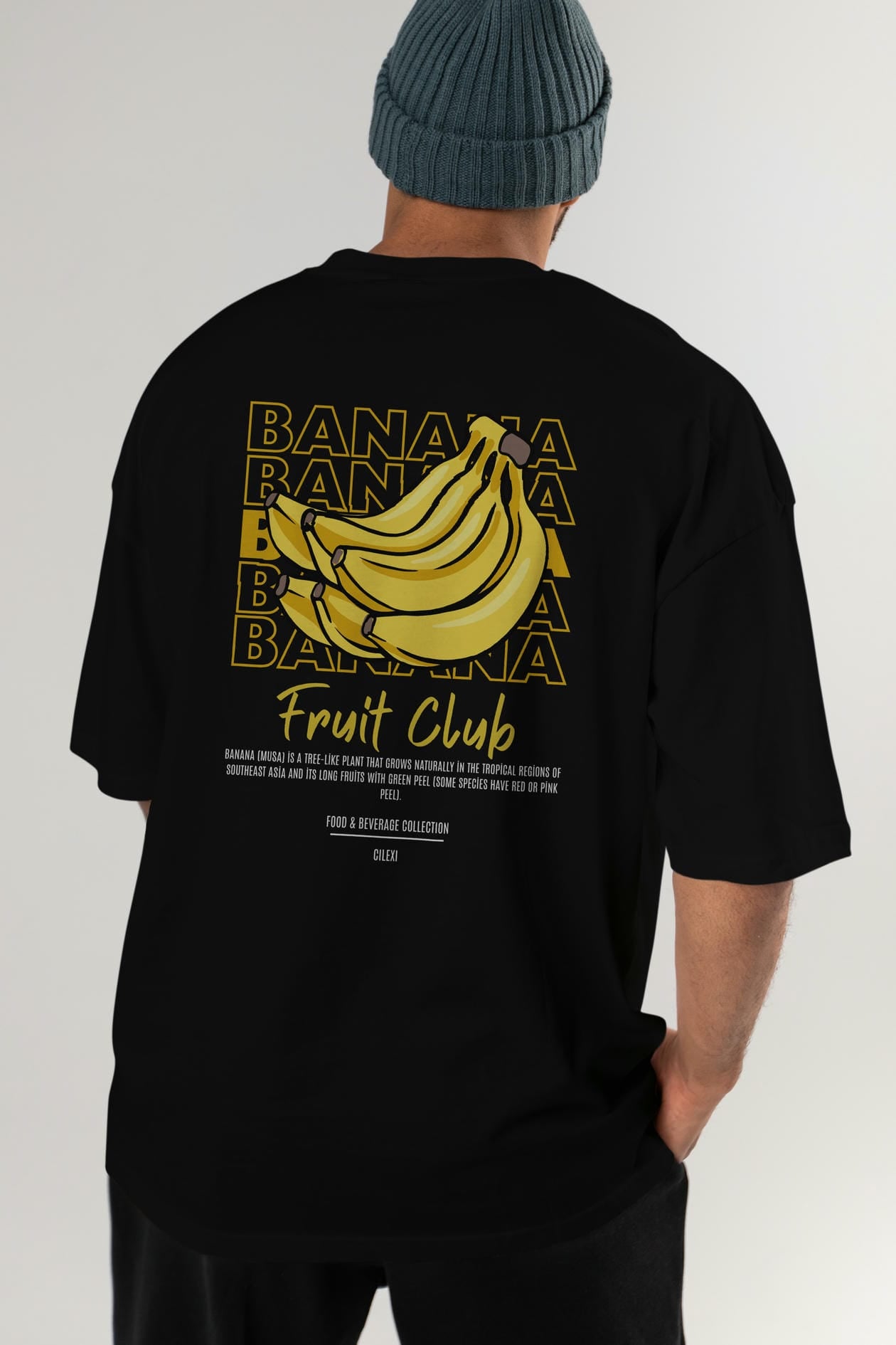 Banana Arka Baskılı Oversize t-shirt Erkek Kadın Pamuk Bisiklet Yaka tişort