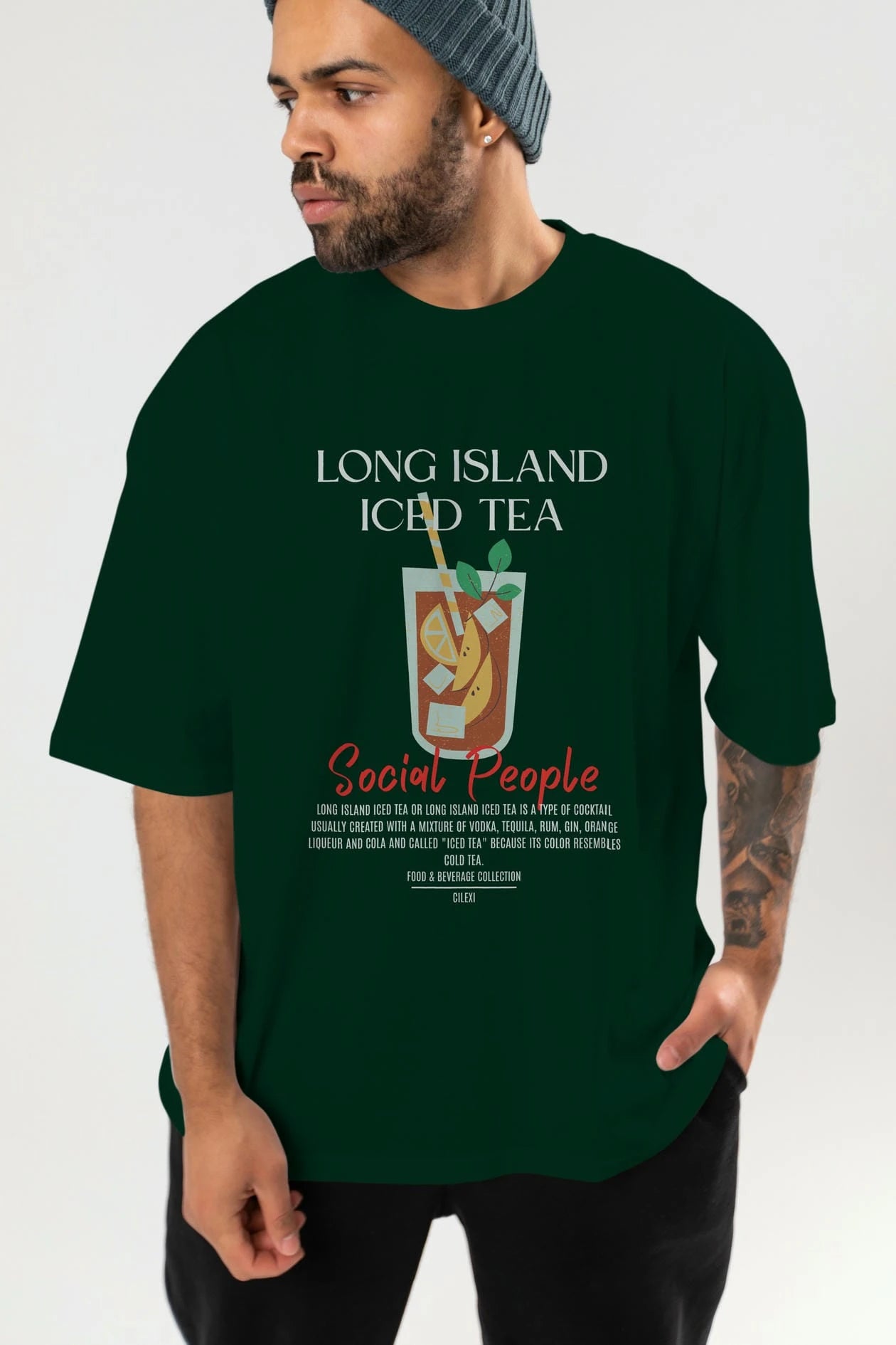 Long Island ıced tea Kokteyl Serisi ön Baskılı Oversize t-shirt Erkek Kadın %100 Pamuk Bisiklet Yaka tişort