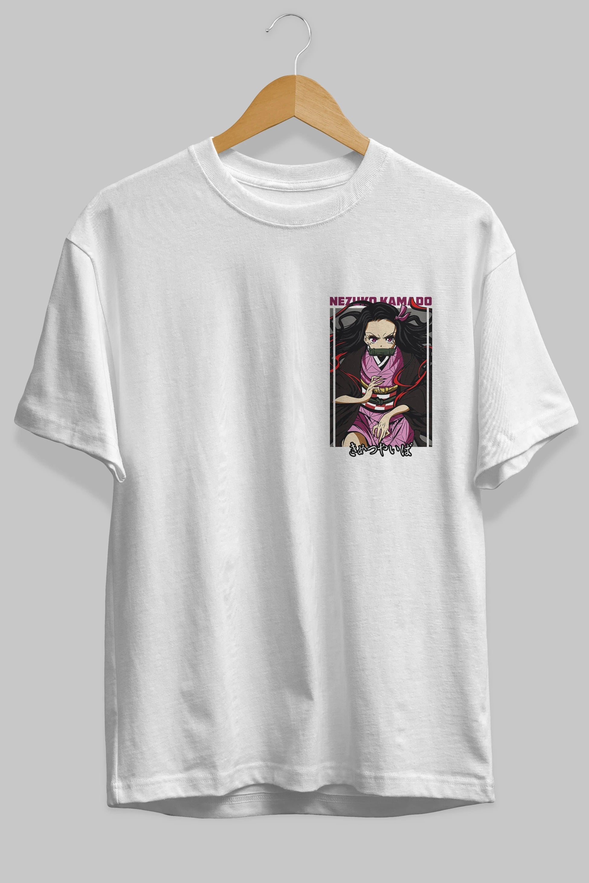 Nezuko Kamado 1 Ön Sol Baskılı Oversize t-shirt Erkek Kadın Unisex %100 Pamuk Bisiklet Yaka tişort