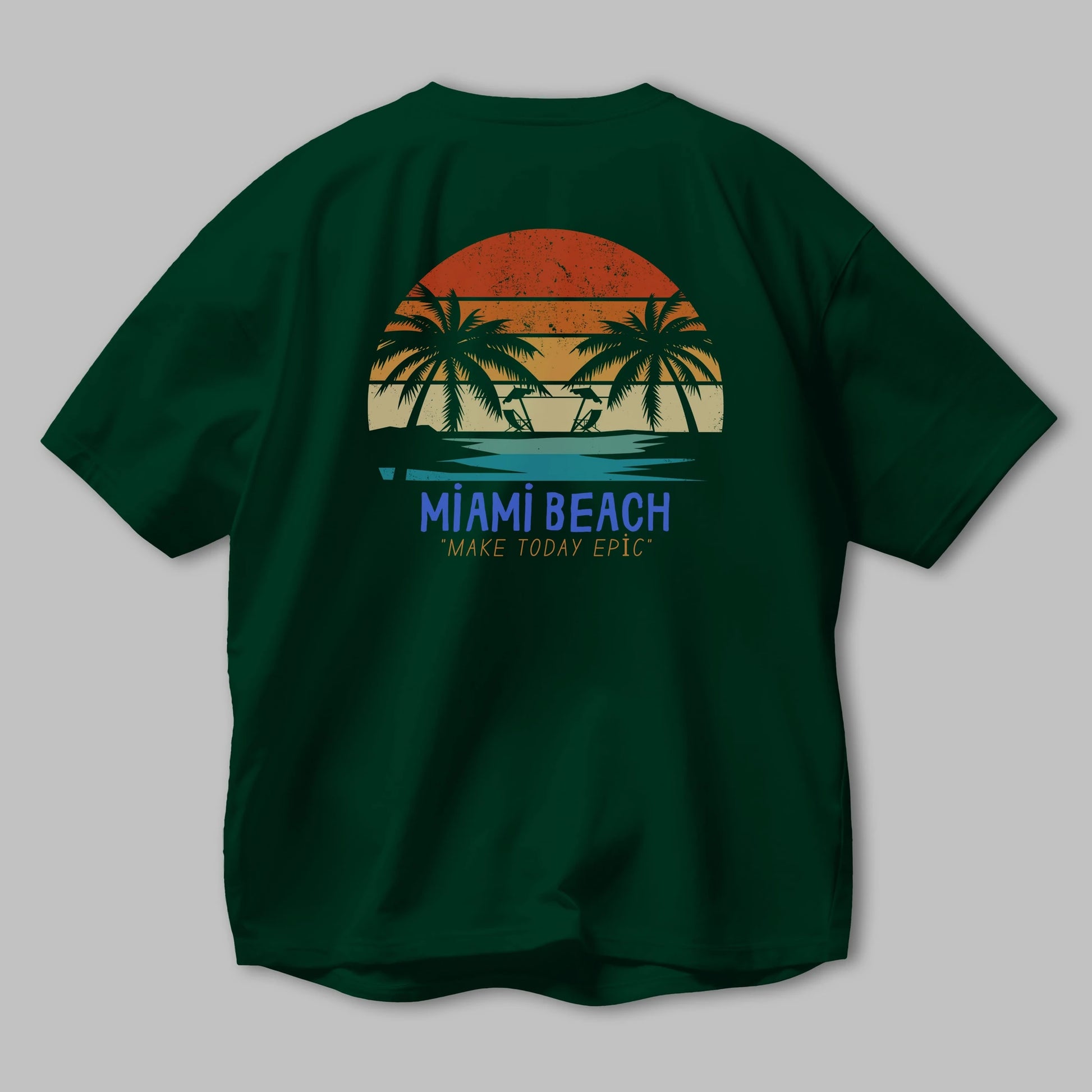 Miami Beach Yazılı Arka Baskılı Oversize t-shirt Erkek Kadın Unisex