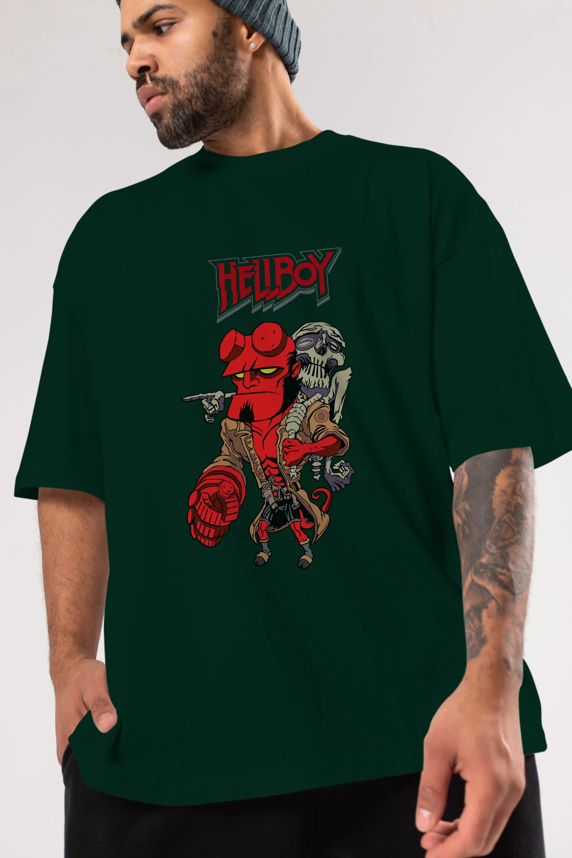 Hellboy (2) Ön Baskılı Oversize t-shirt Erkek Kadın Unisex %100 Pamuk Bisiklet Yaka tişort