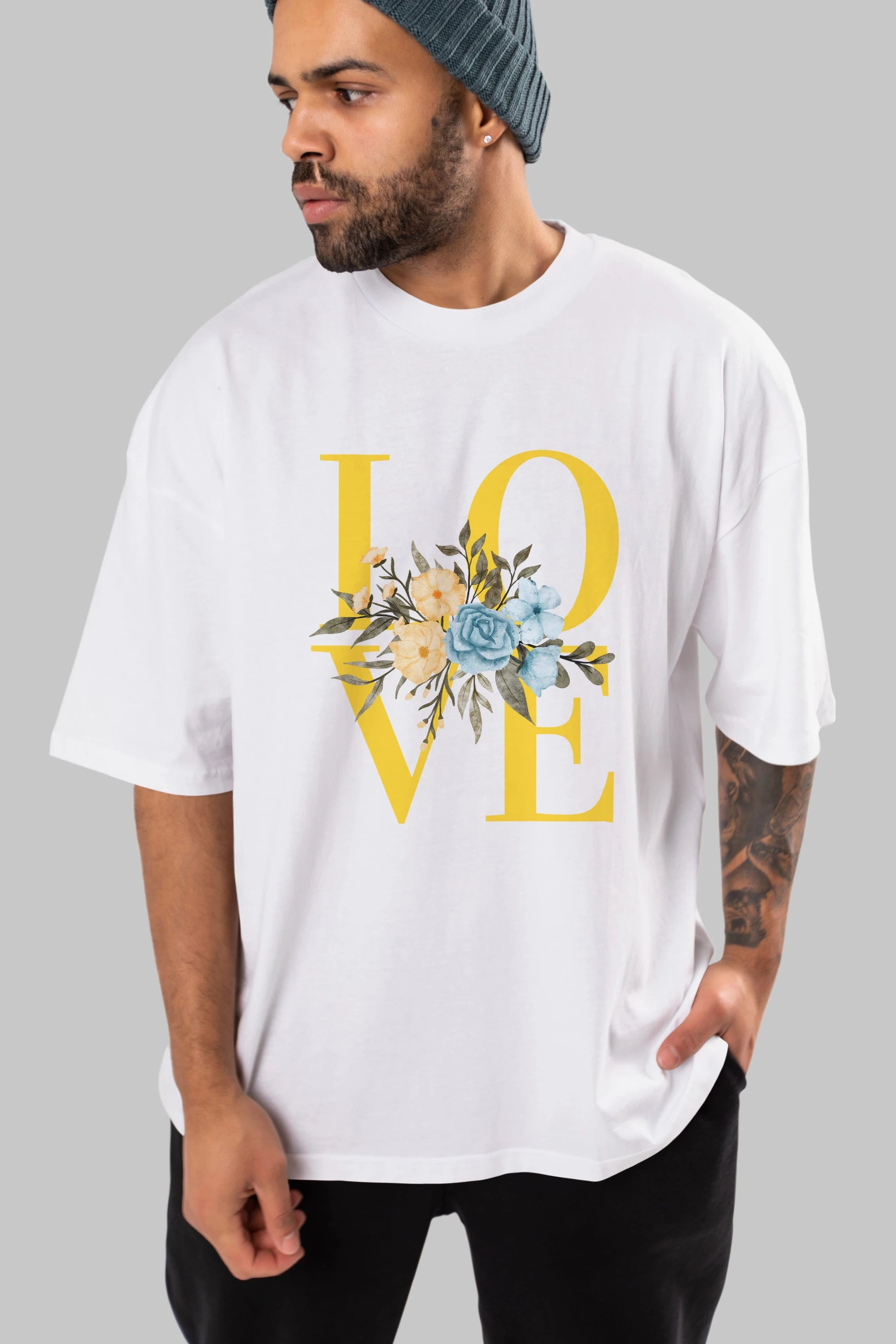 Love Flower Ön Baskılı Oversize t-shirt Erkek Kadın Unisex