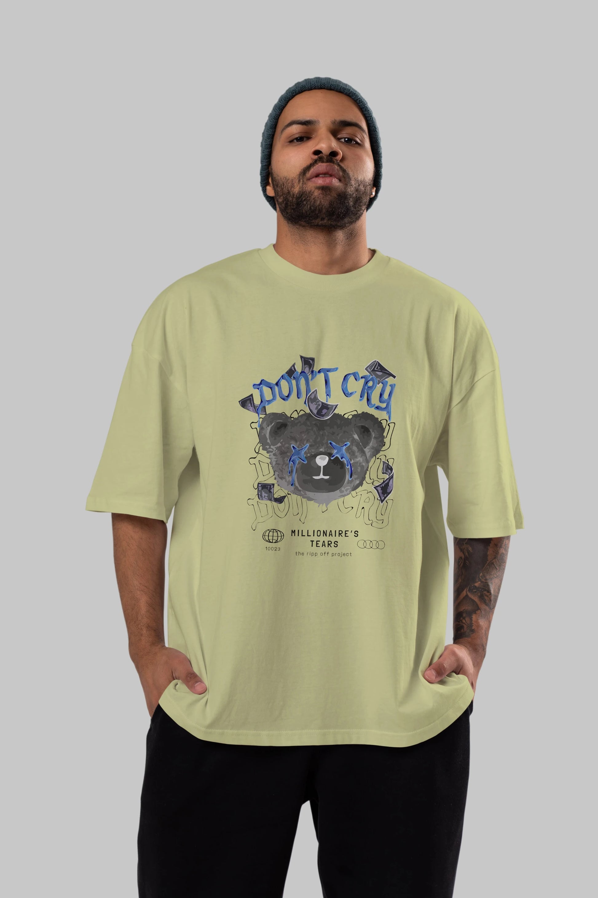 Dont Cry Bear Ön Baskılı Oversize t-shirt Erkek Kadın Unisex