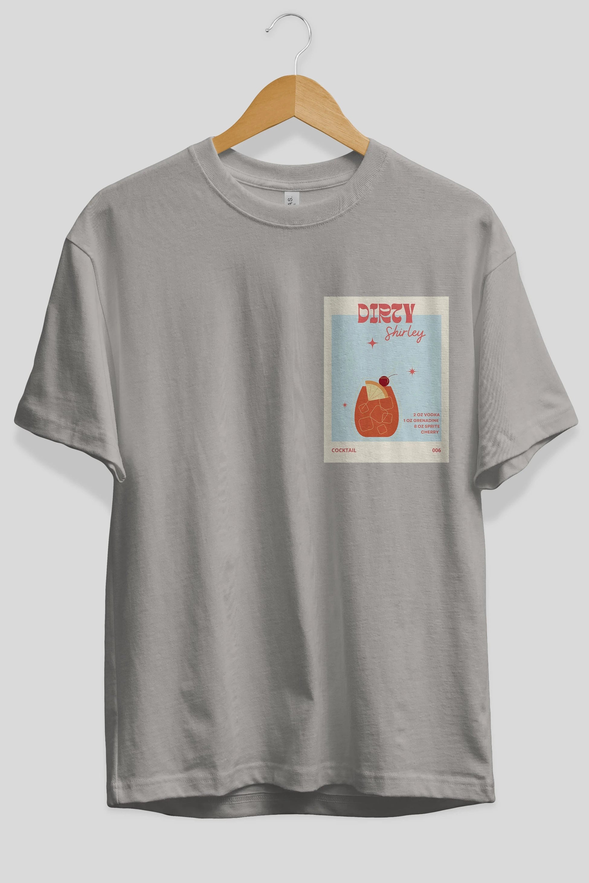 Dirty Shirley Ön Sol Baskılı Oversize t-shirt Erkek Kadın Unisex %100 Pamuk Bisiklet Yaka tişort