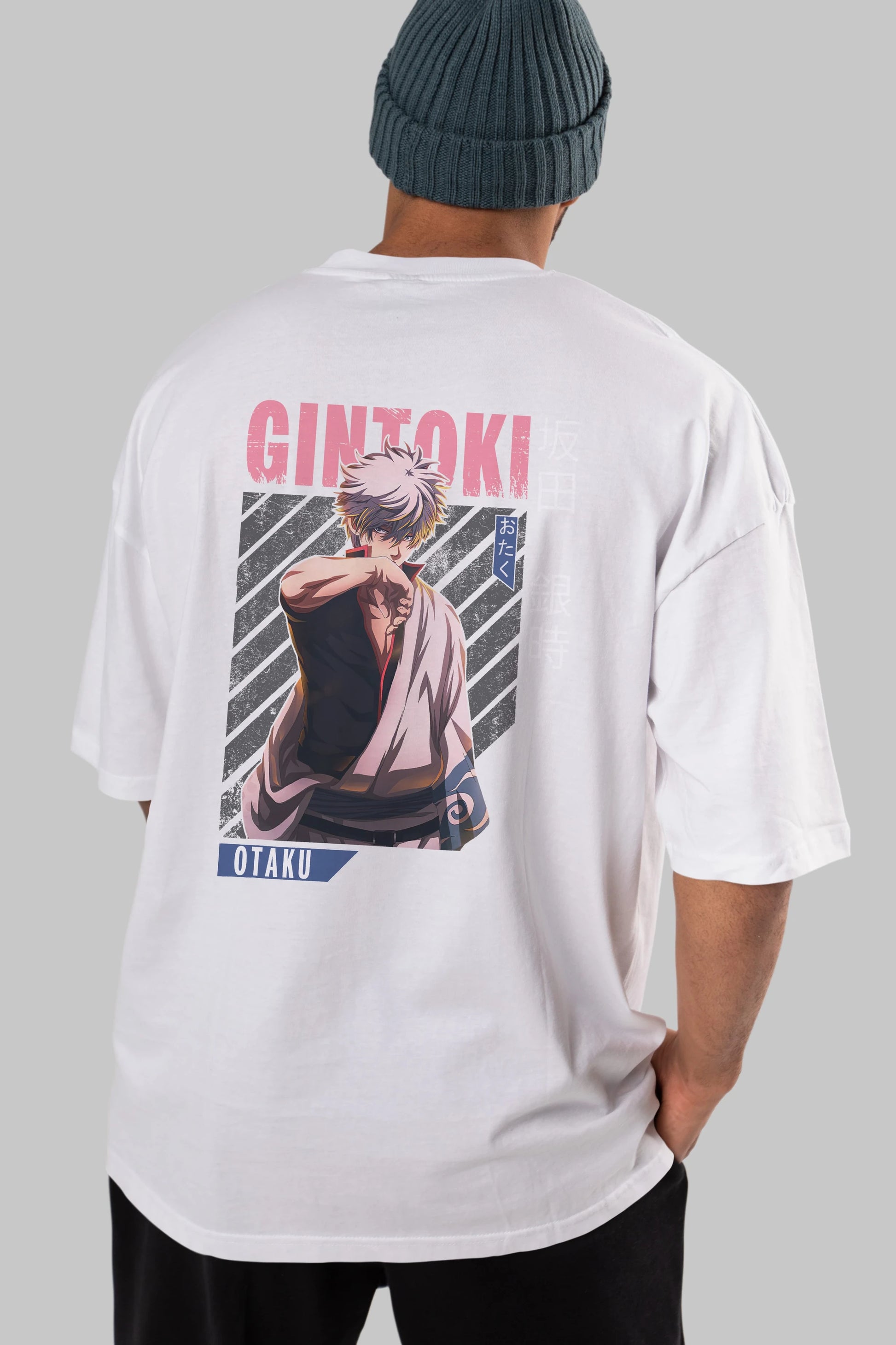 Gintoki Sakata Anime Arka Baskılı Oversize t-shirt Erkek Kadın Unisex