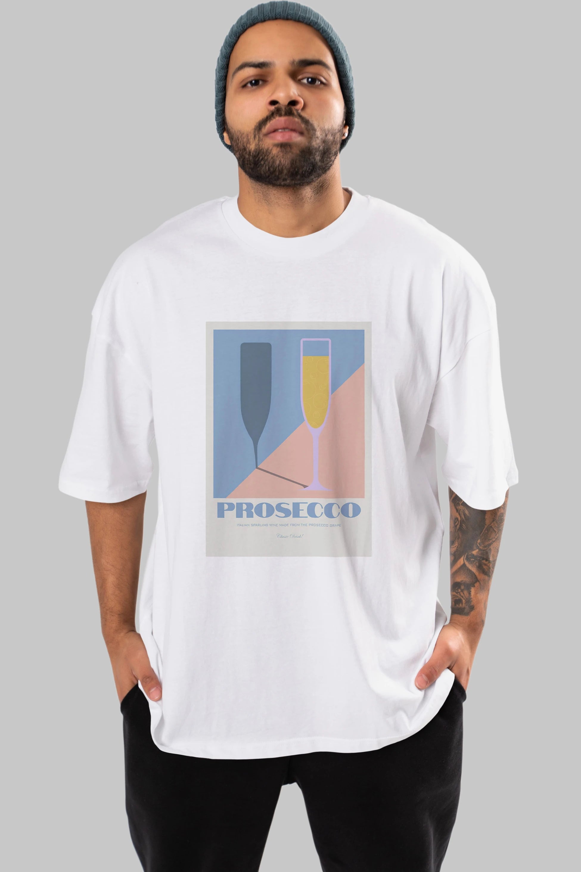 Prosecco Ön Baskılı Oversize t-shirt Erkek Kadın Unisex %100 Pamuk Bisiklet Yaka tişort