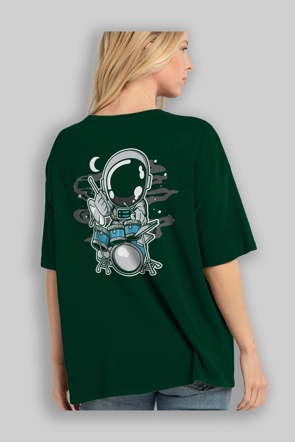 Astronaut Drummer Arka Baskılı Oversize t-shirt Erkek Kadın Unisex