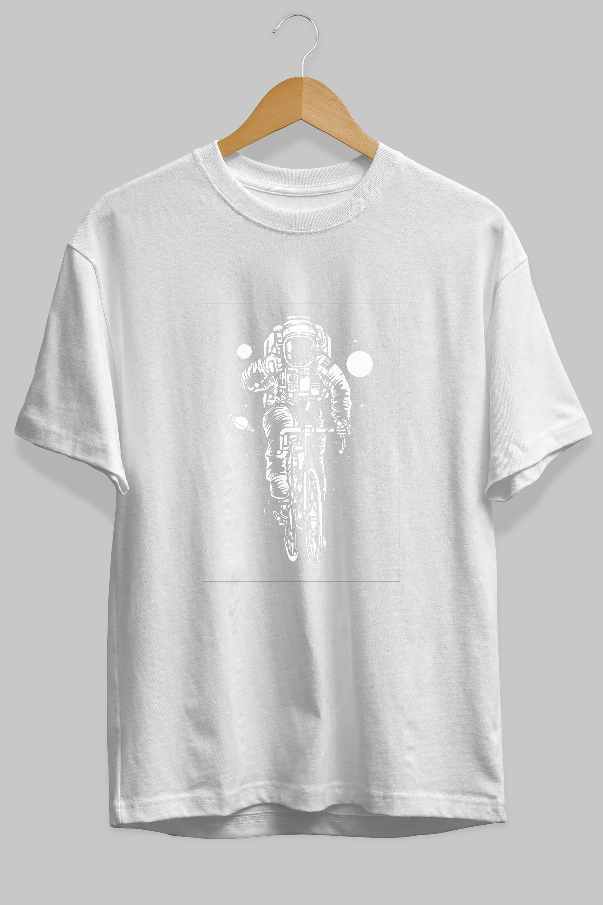 Astronaut Bicycle Ön Baskılı Oversize t-shirt Erkek Kadın Unisex %100 Pamuk tişort