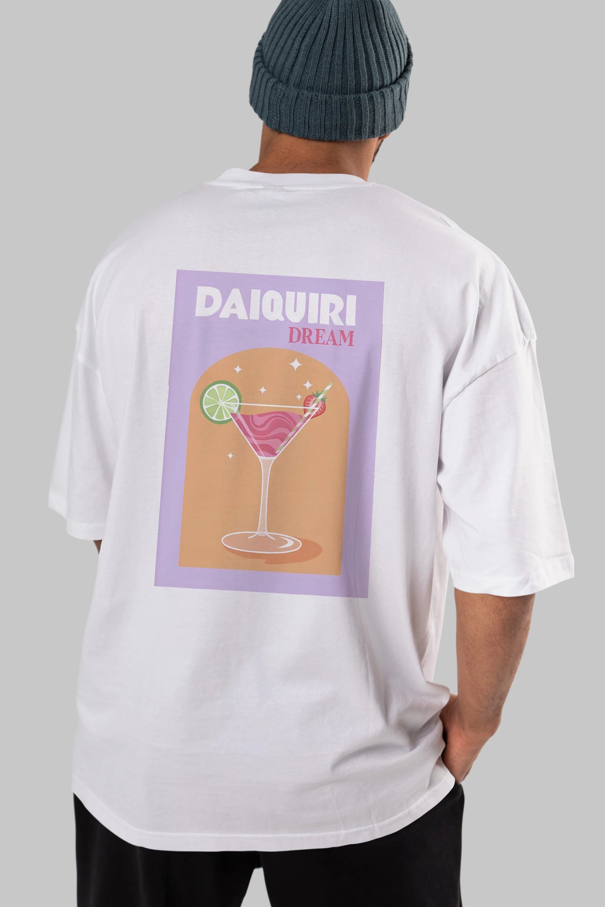 Daiquiri Dream Arka Baskılı Oversize t-shirt Erkek Kadın Unisex %100 Pamuk Bisiklet Yaka tişort