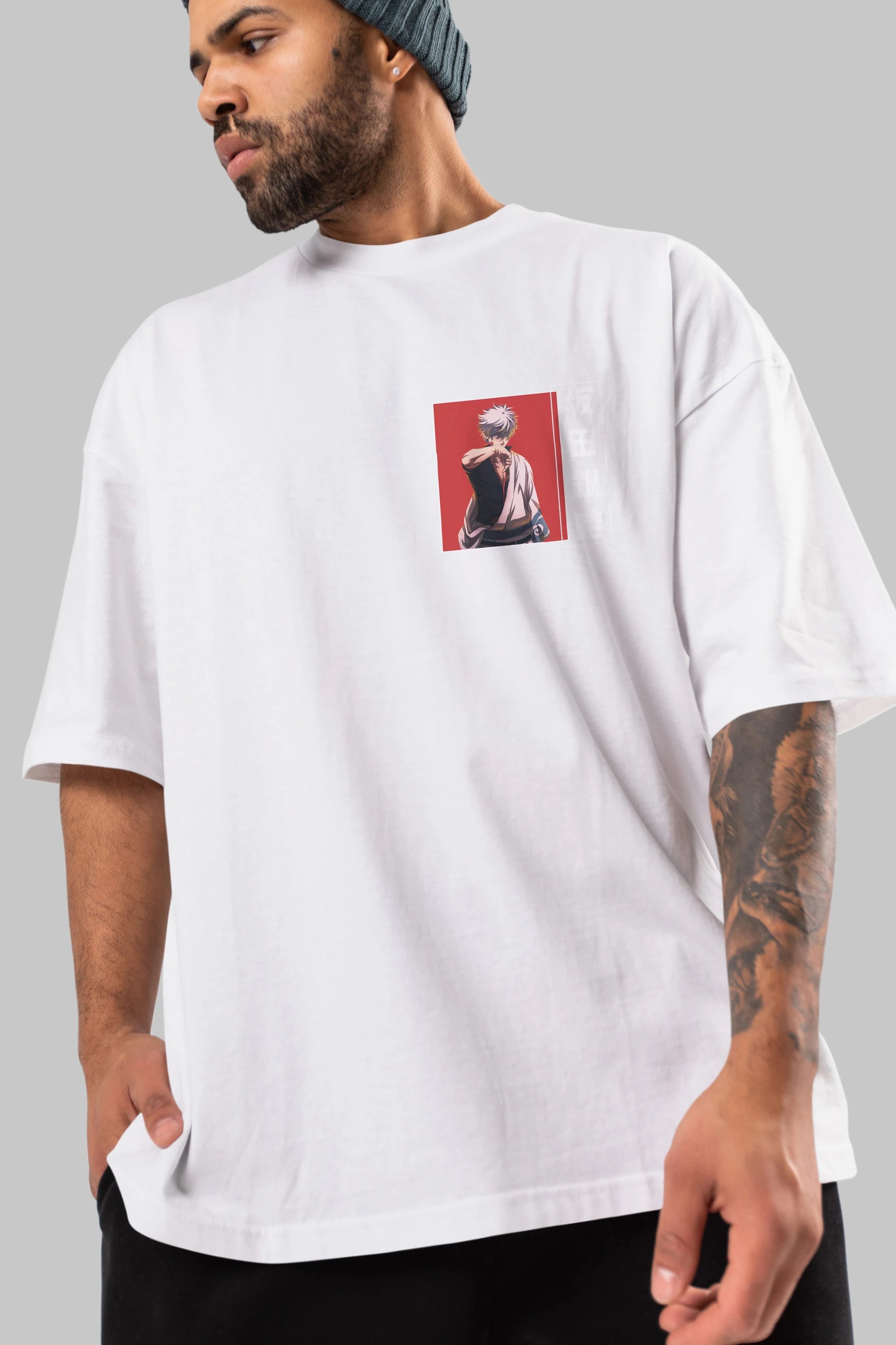 Gintoki Sakata GINTAMA 1 Ön Sol Baskılı Oversize t-shirt Erkek Kadın Unisex %100 Pamuk Bisiklet Yaka tişort