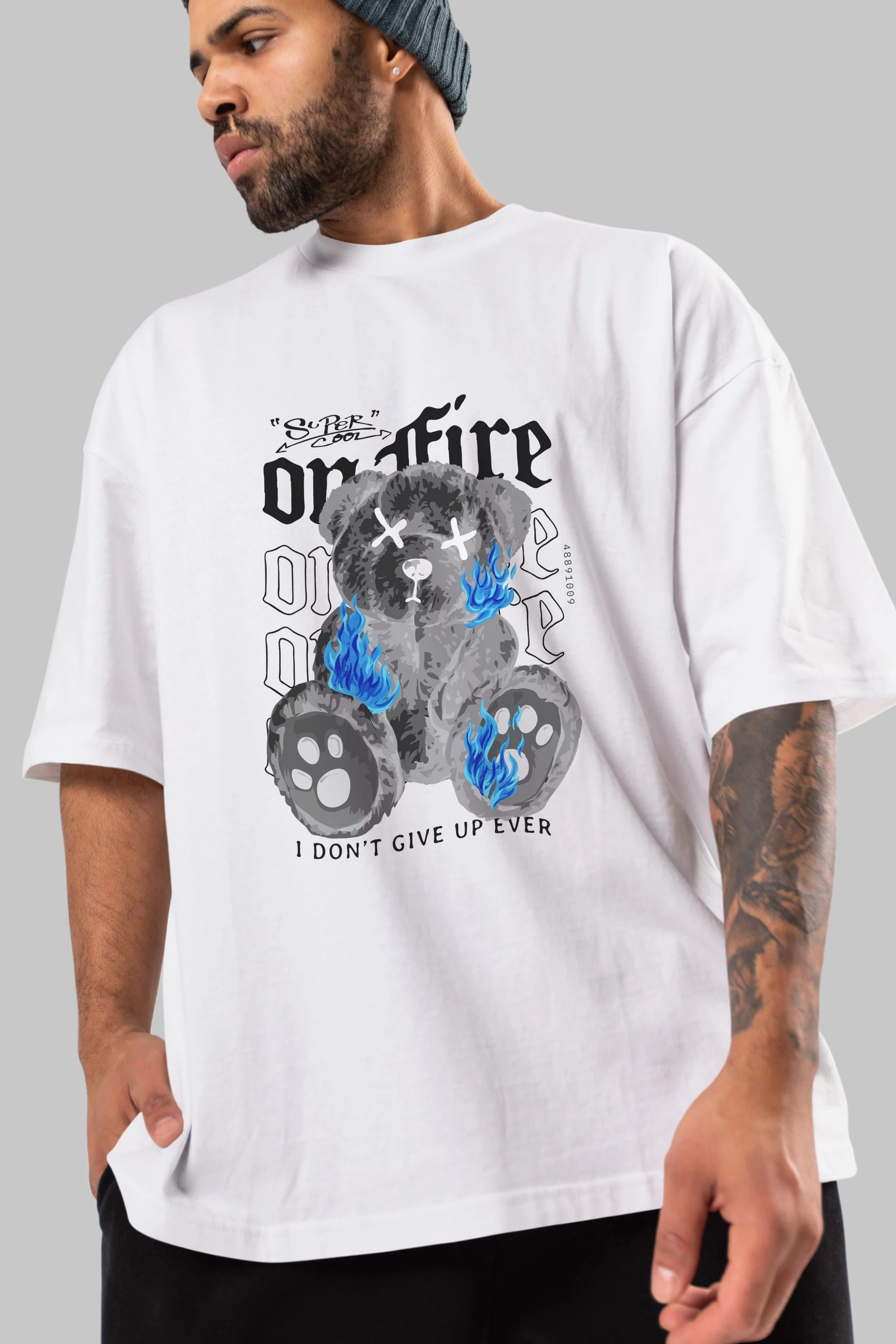 Teddy Bear On Fire Ön Baskılı Oversize t-shirt Erkek Kadın Unisex
